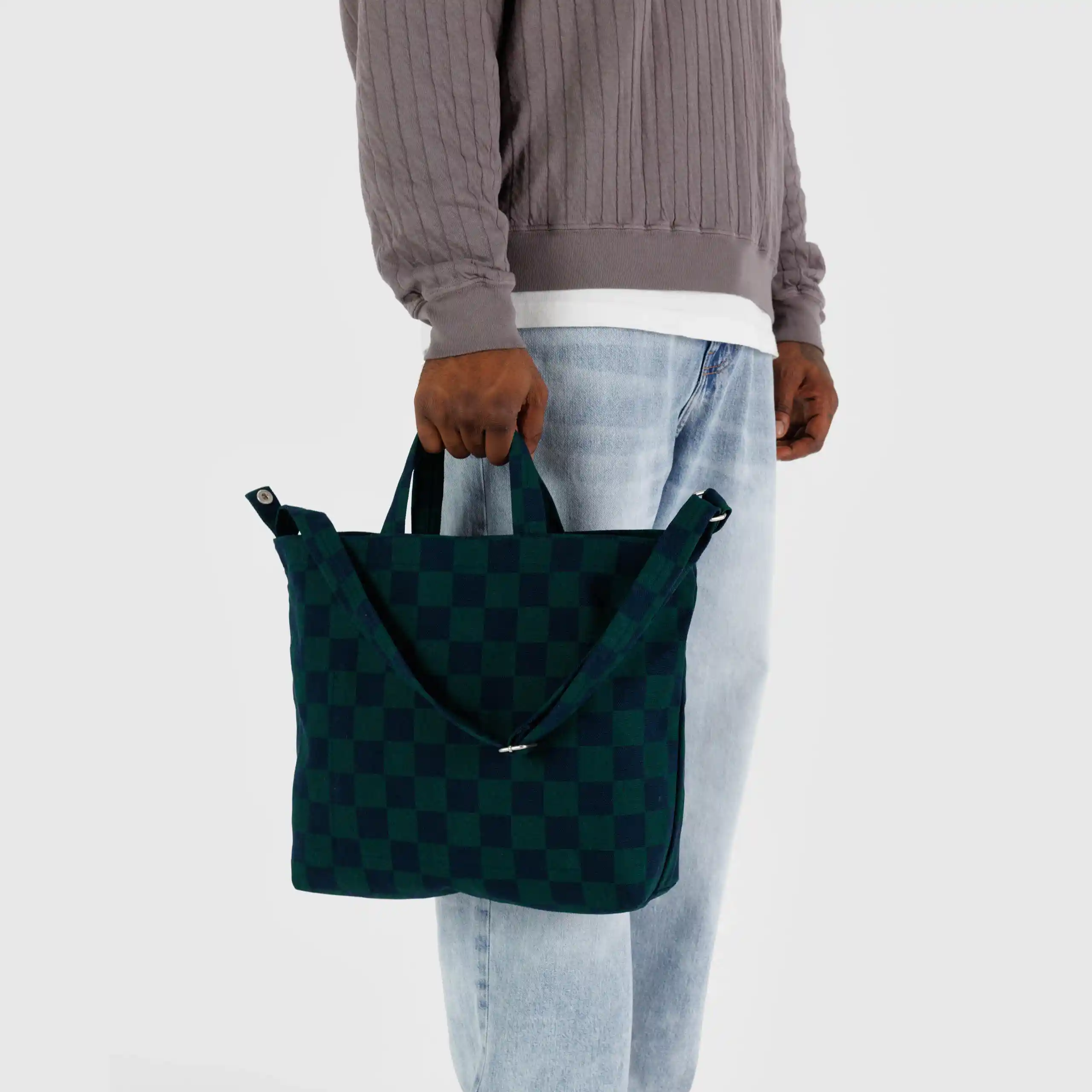 Baggu Horizontal Zip Duck Bag, navy green check - Image 2