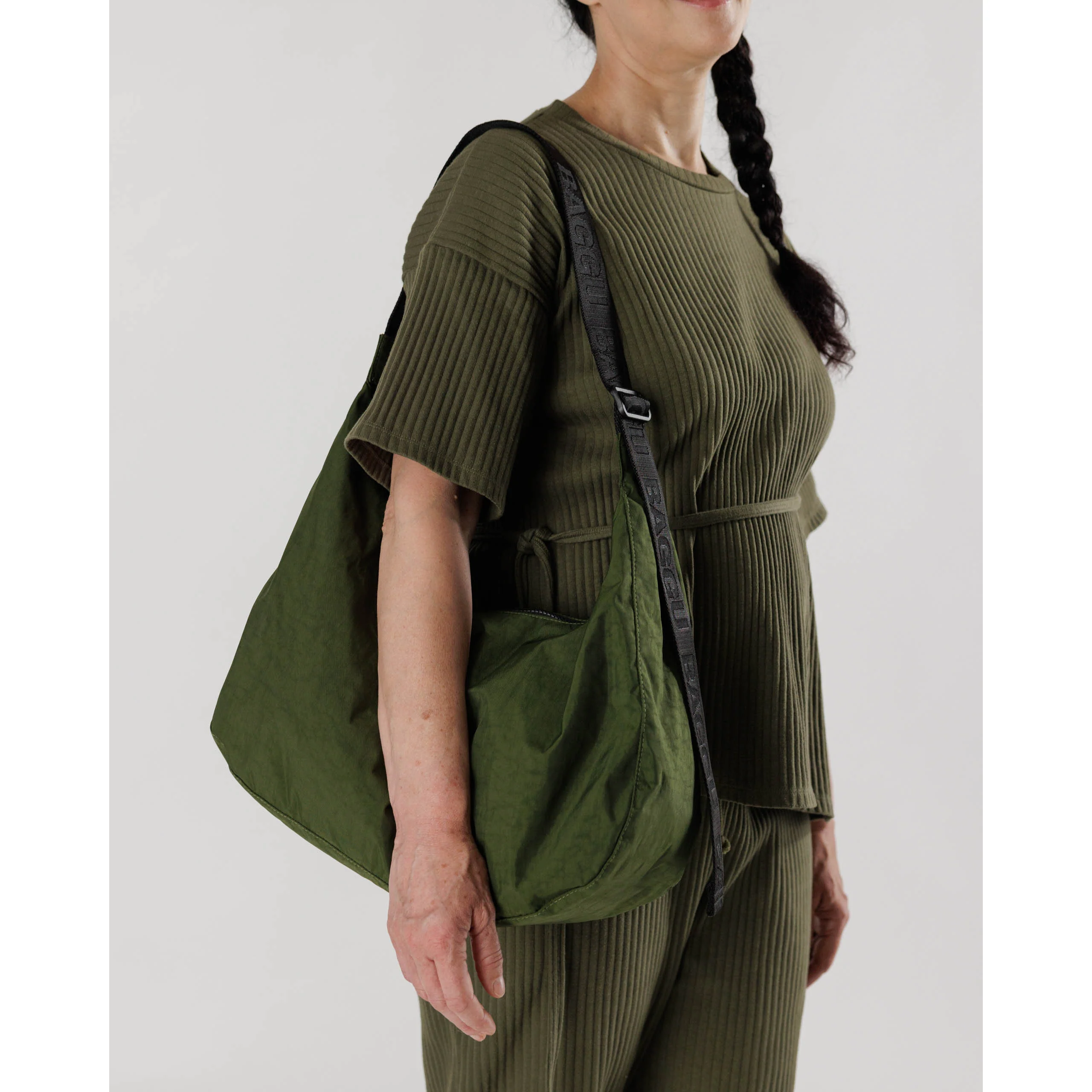 Baggu Large Nylon Crescent Bag, Bay Laurel - Image 2