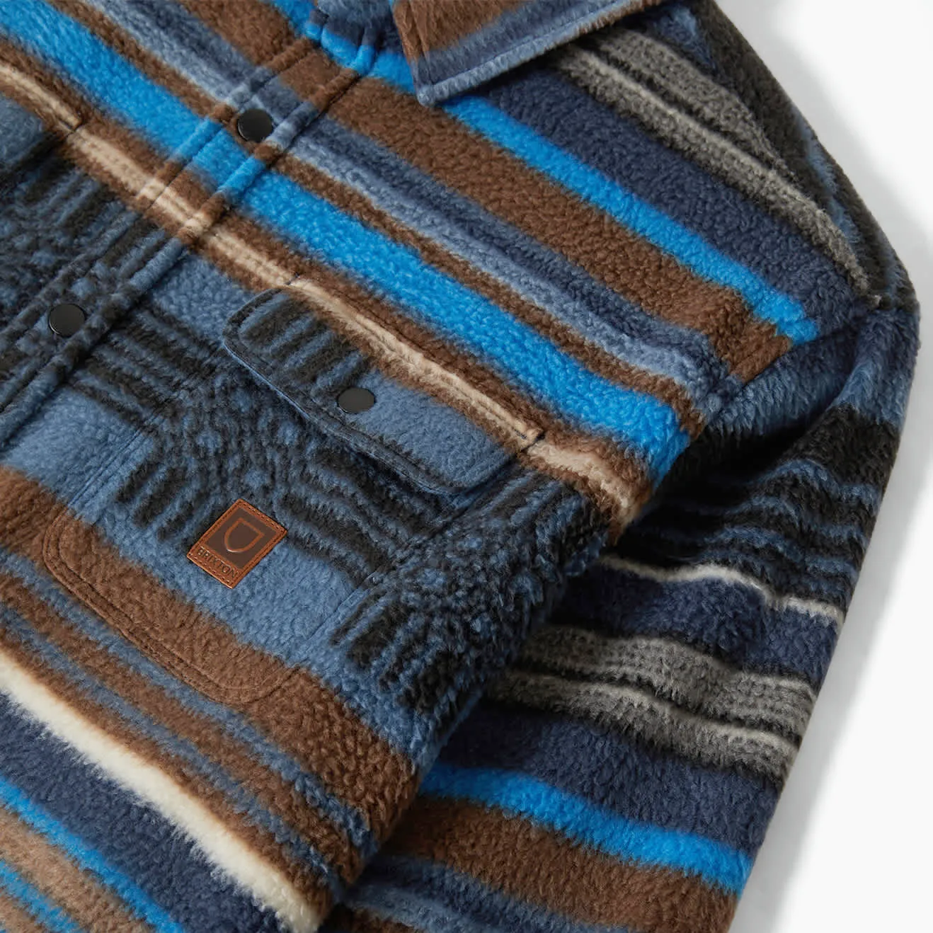 Brixton Bowery Arctic Stretch Fleece Shirt, mood indigo blanket stripe - Image 3