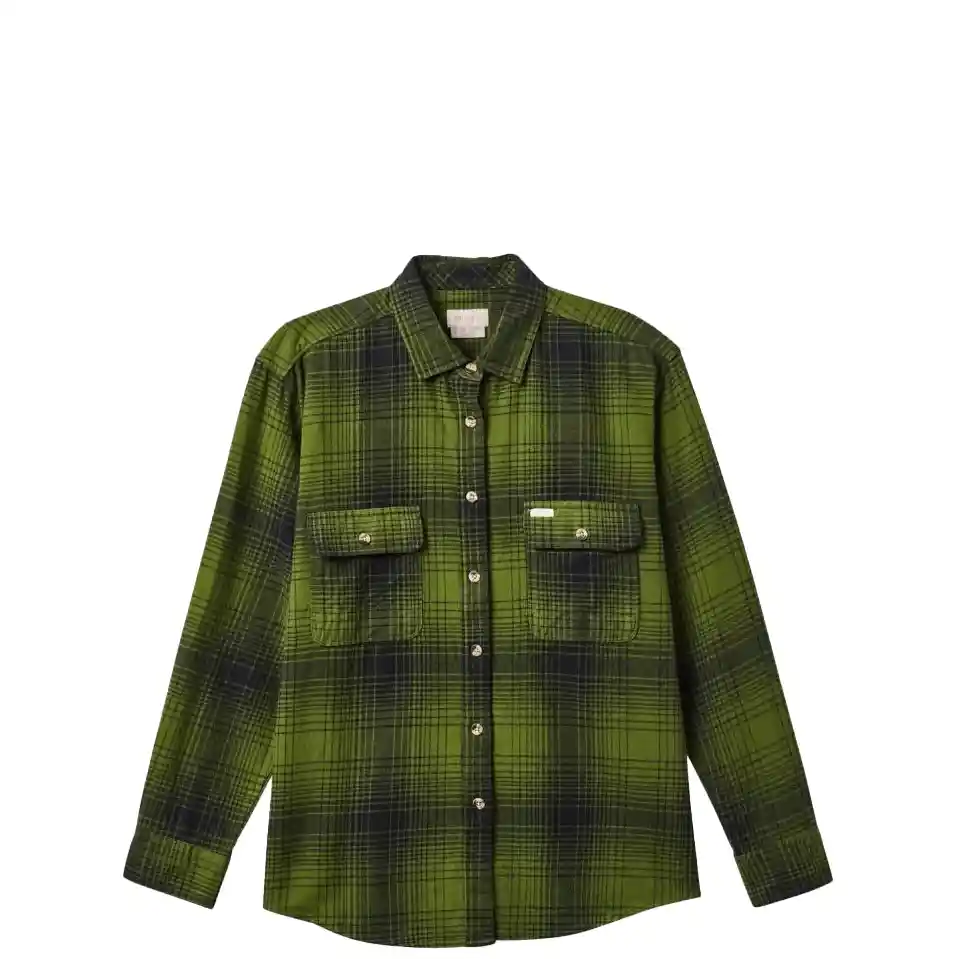 Brixton Womens Bowery Boyfriend Flannel, chive/black