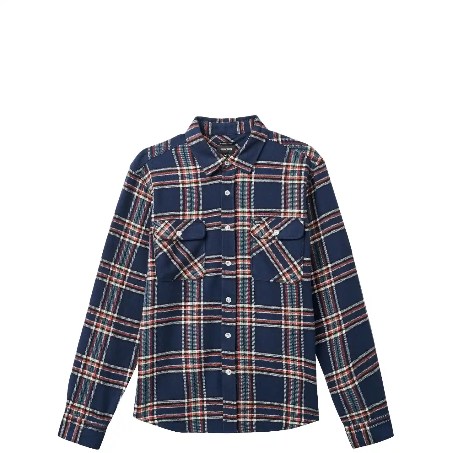 Brixton Bowery Flannel Shirt, washed navy/off white/terracot