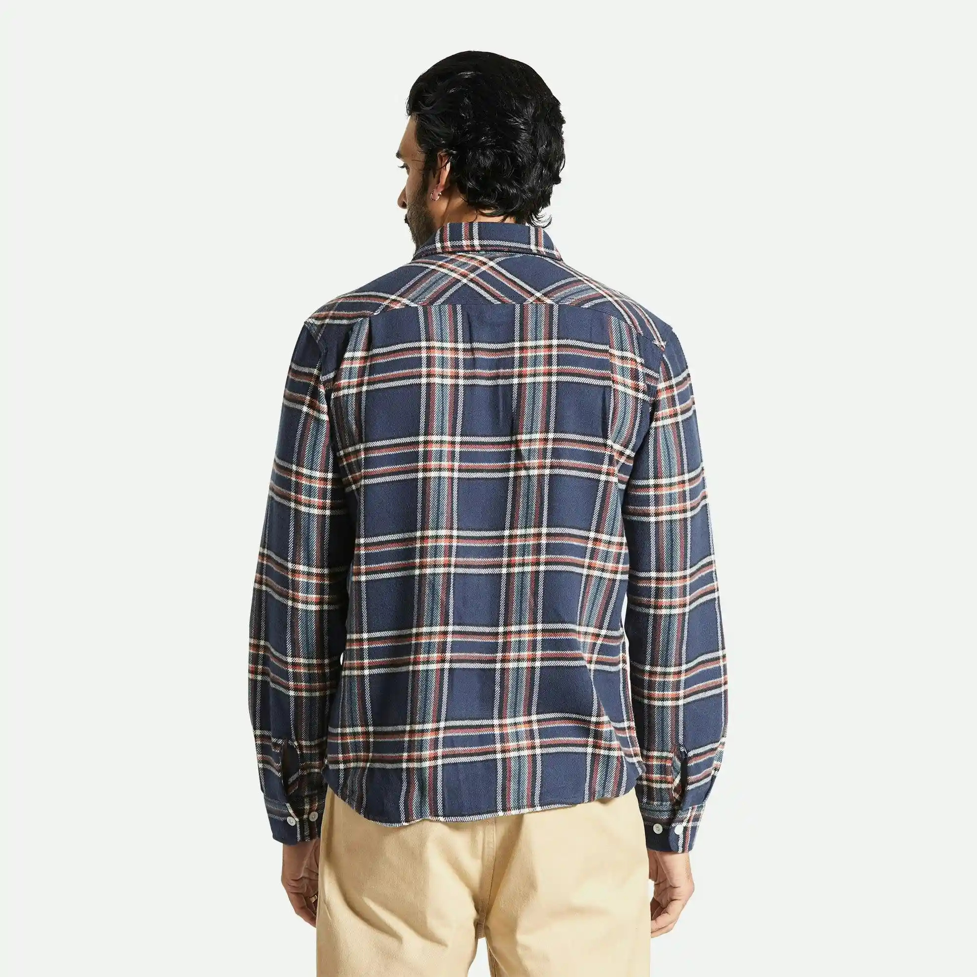 Brixton Bowery Flannel Shirt, washed navy/off white/terracot - Image 3