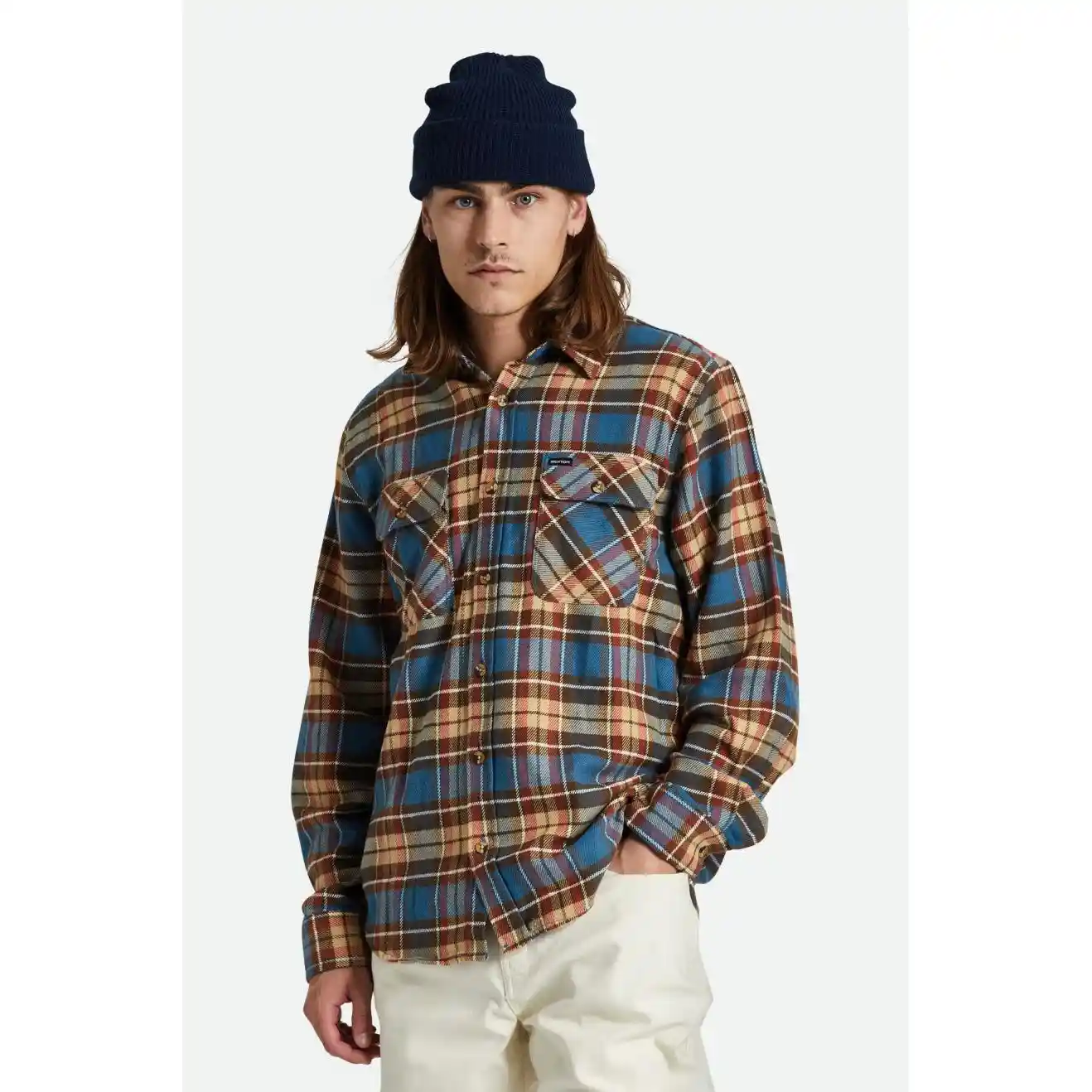 Brixton Bowery Long Sleeve Flannel, ocean blue/palm desert/sand - Image 2