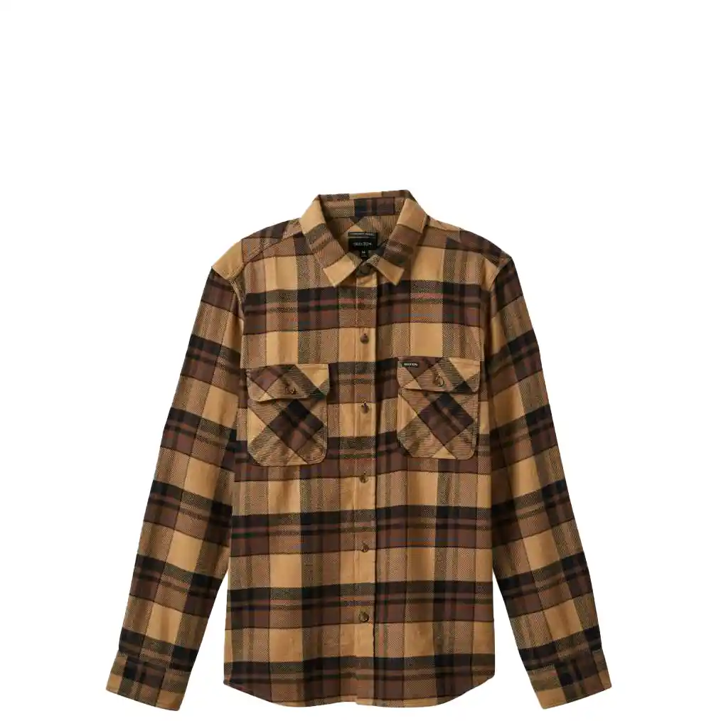 Brixton Bowery Long Sleeve Flannel, tiger's eye/pinecone brown/was
