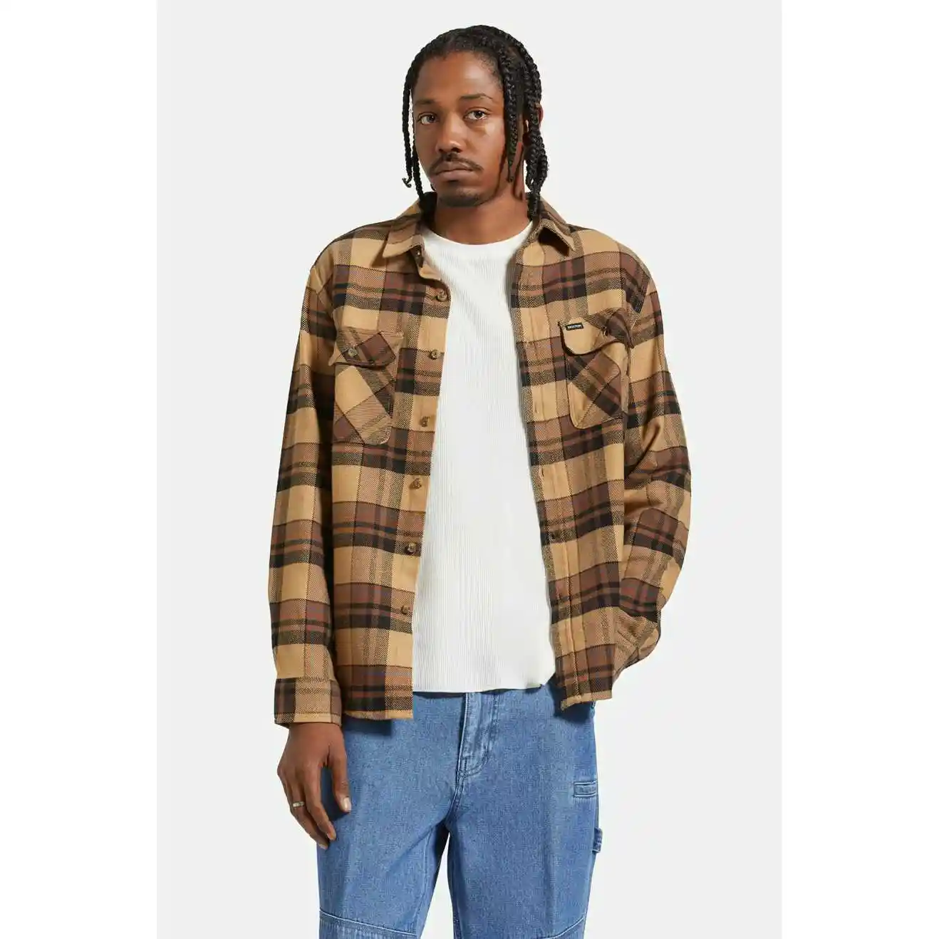 Brixton Bowery Long Sleeve Flannel, tiger's eye/pinecone brown/was - Image 2