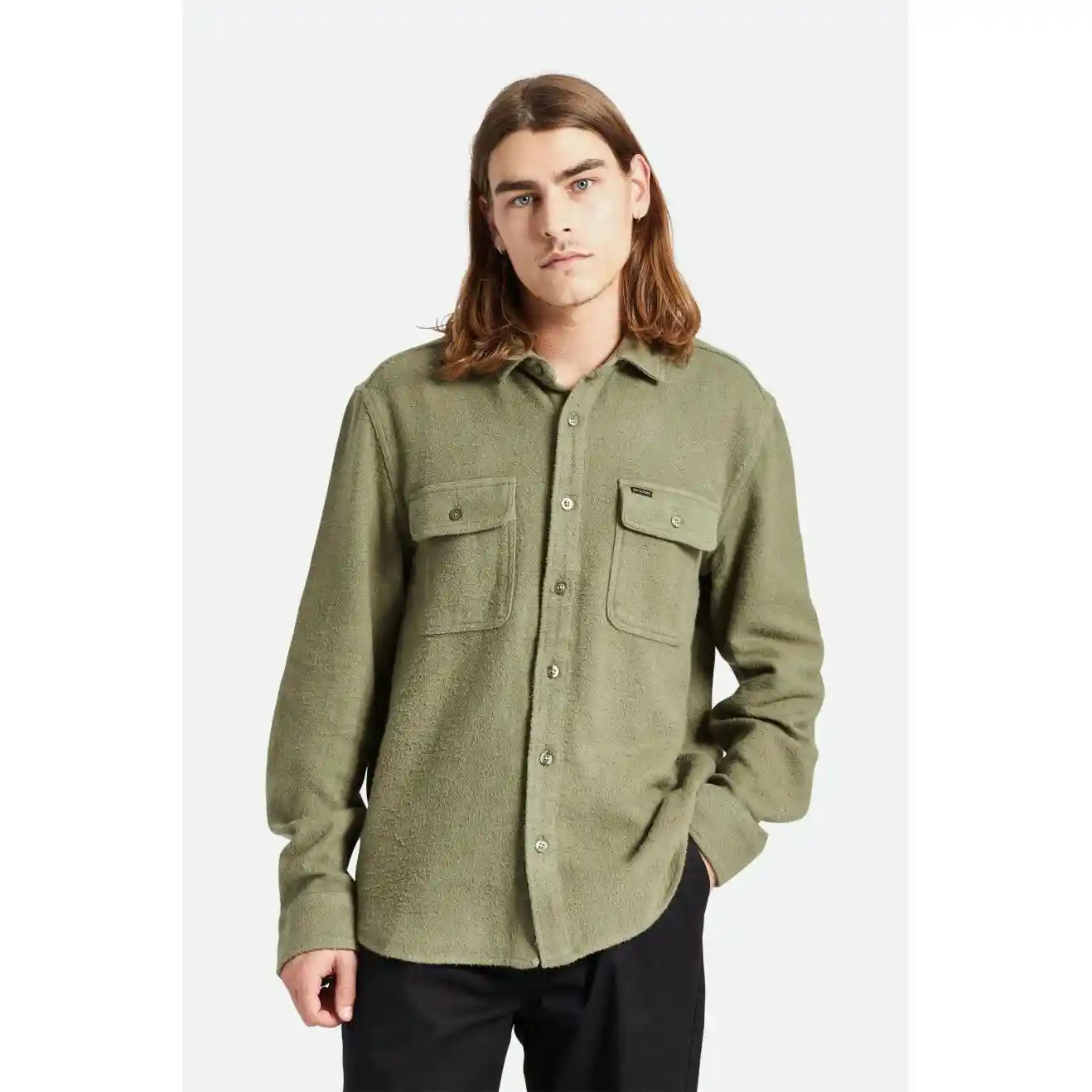 Brixton Bowery Textured Twill Overshirt, olive surplus - Image 2