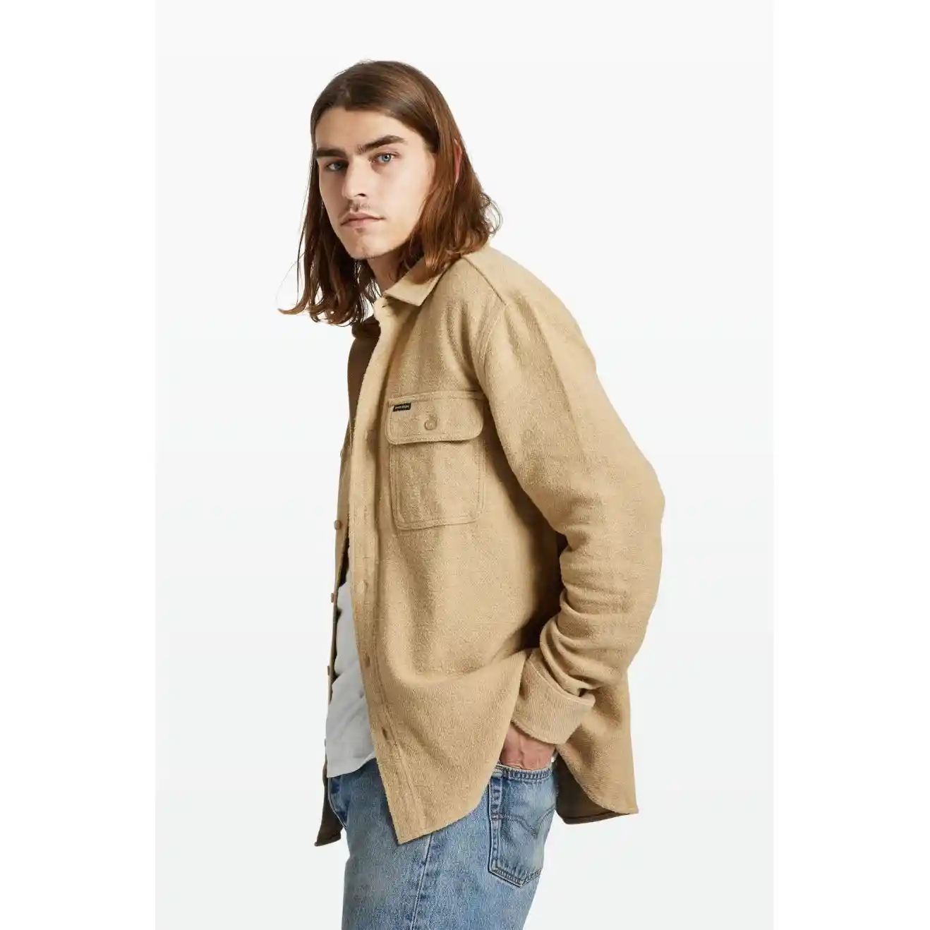 Brixton Bowery Textured Twill Overshirt, sand - Image 2