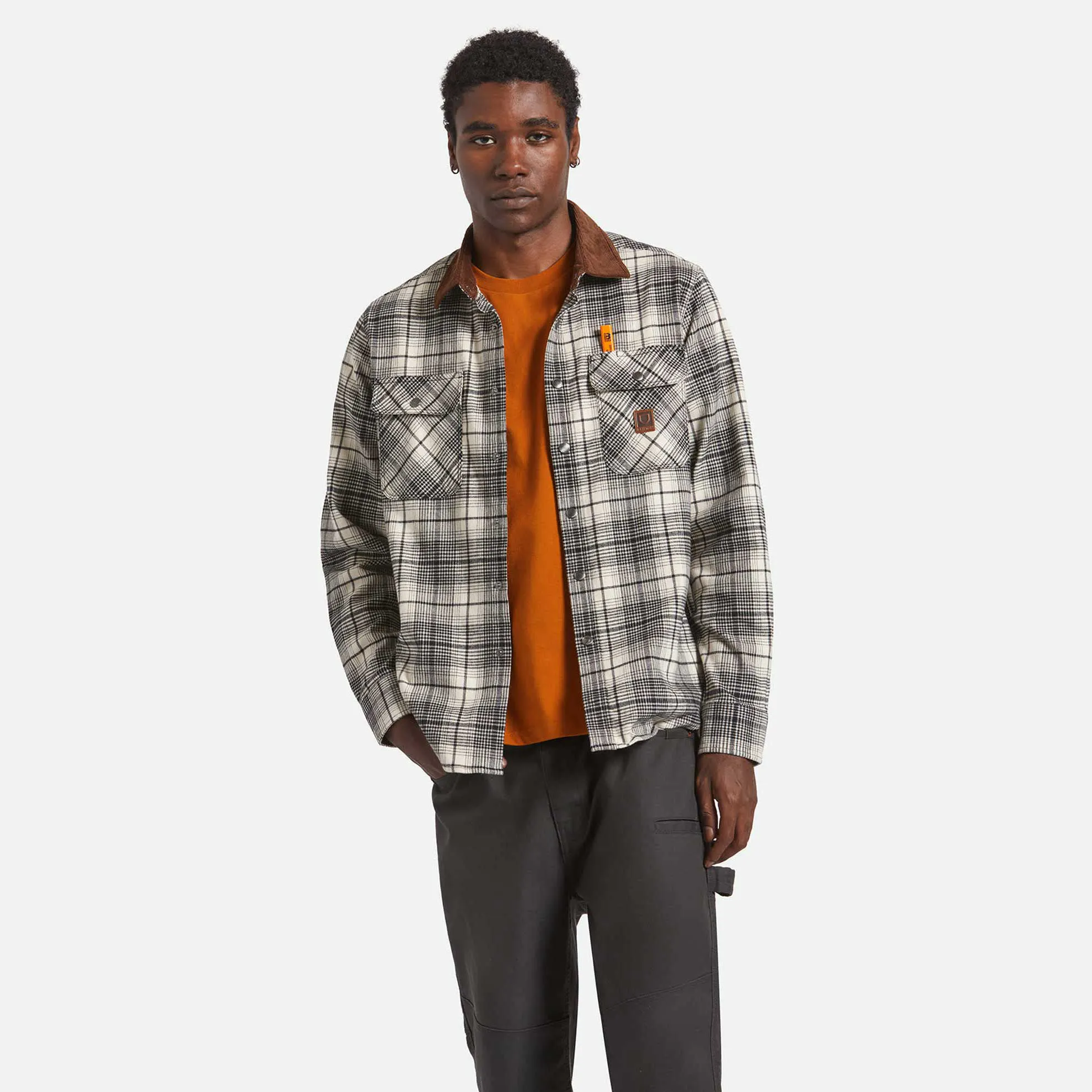 Brixton Builders Bowery Perf Flannel, off white/black - Image 2