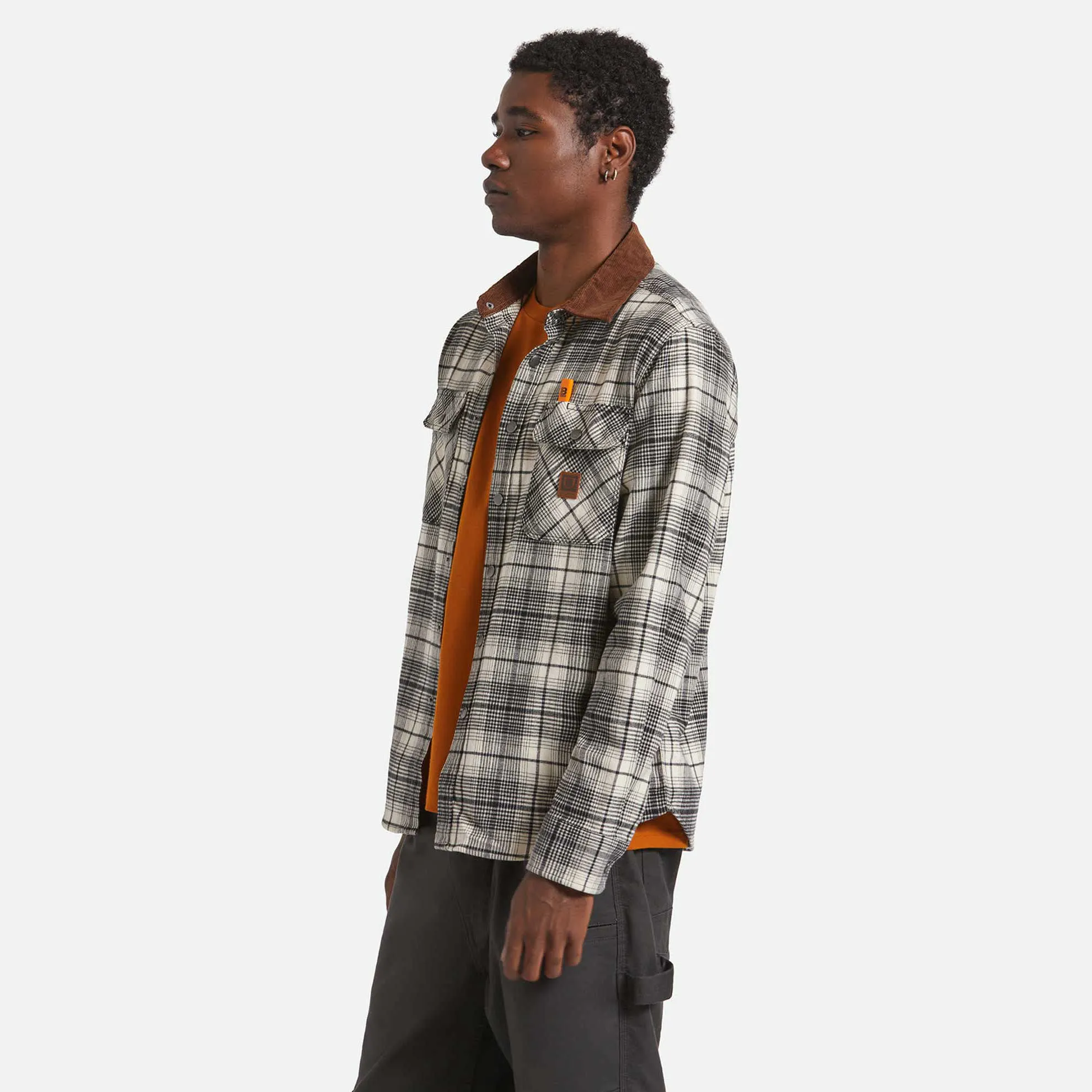 Brixton Builders Bowery Perf Flannel, off white/black - Image 3