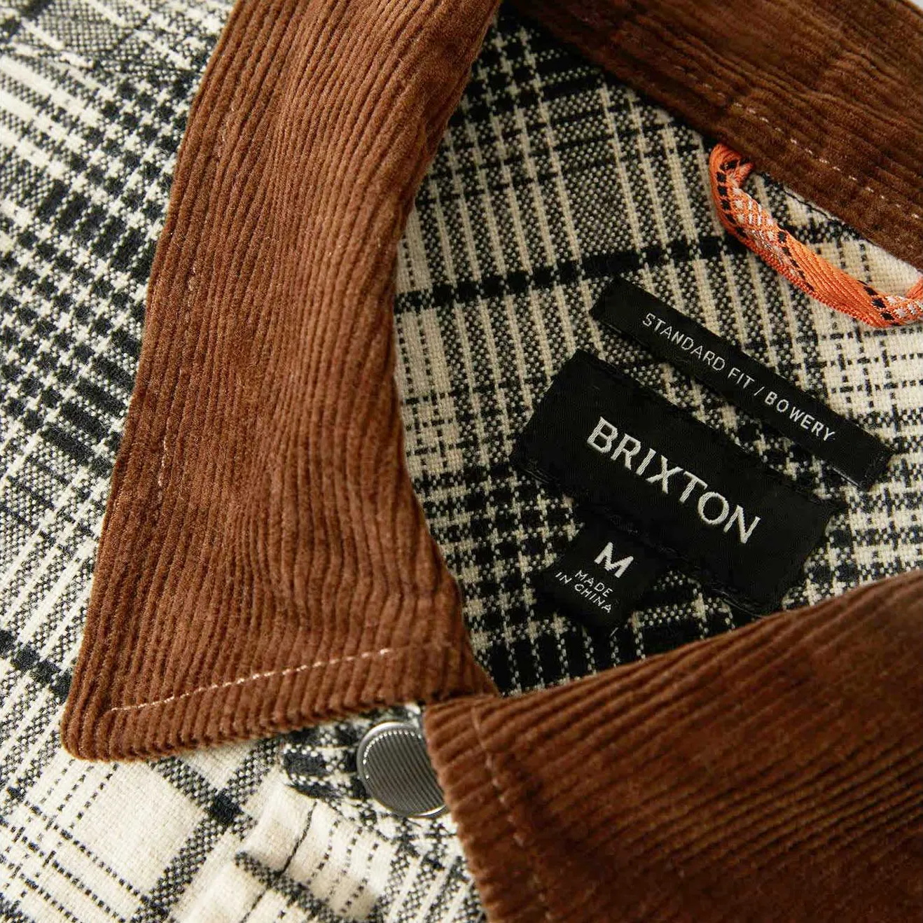 Brixton Builders Bowery Perf Flannel, off white/black - Image 5
