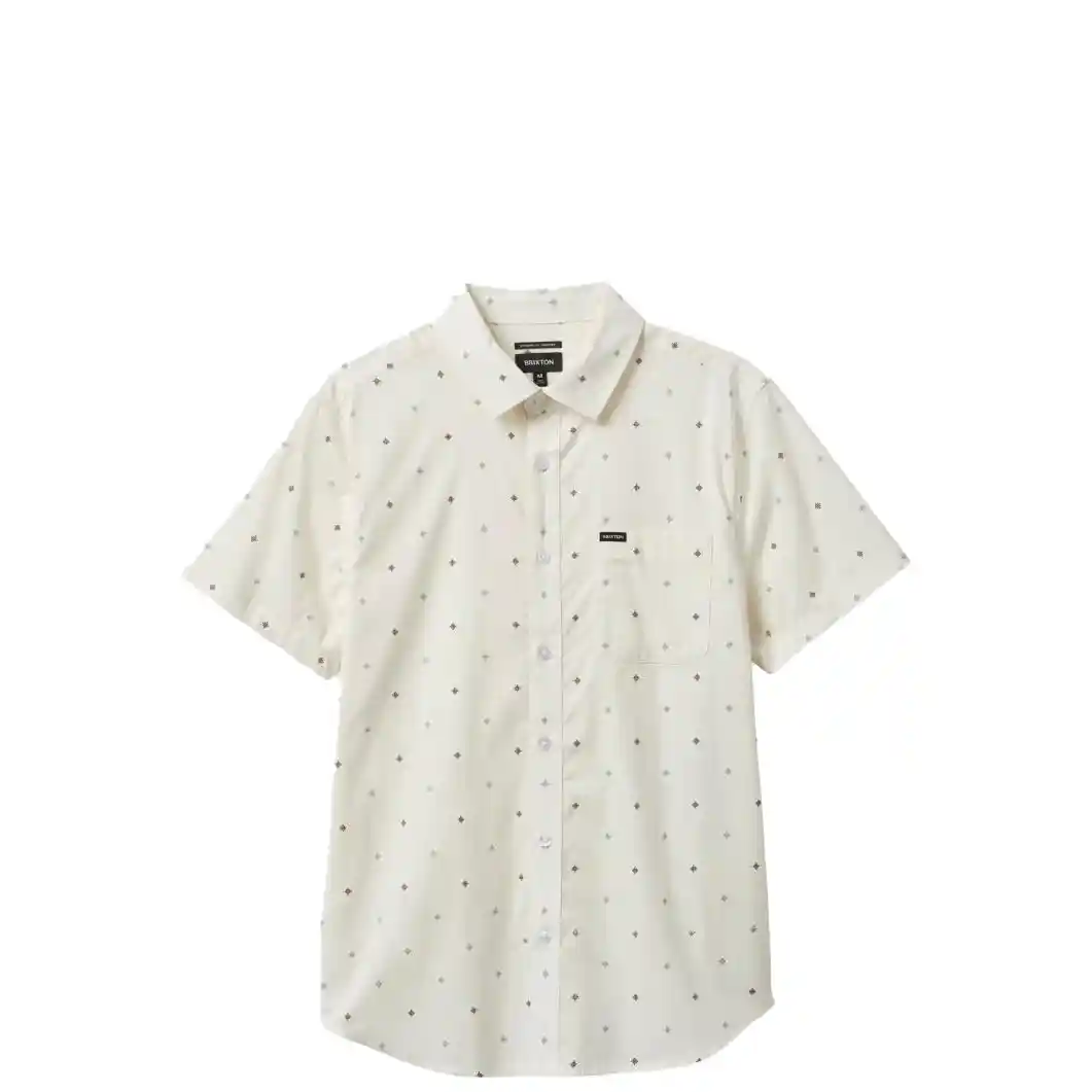 Brixton Charter Print Short Sleeve Woven Shirt, off white pyramid