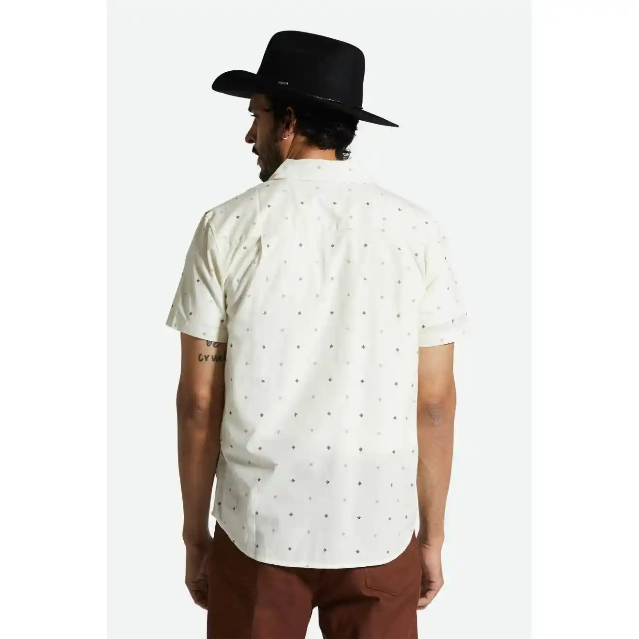 Brixton Charter Print Short Sleeve Woven Shirt, off white pyramid - Image 3