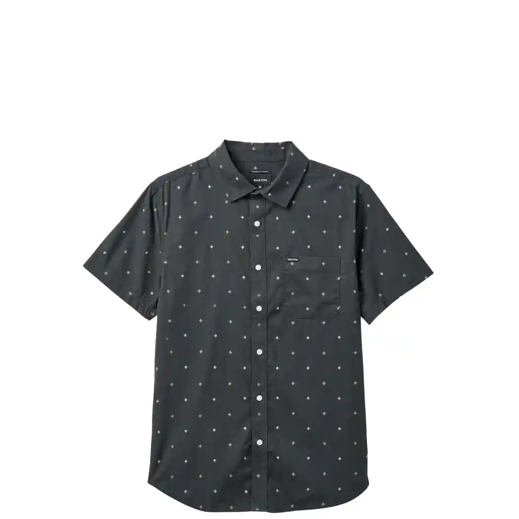 Brixton Charter Print Short Sleeve Woven Shirt, washed black pyramid