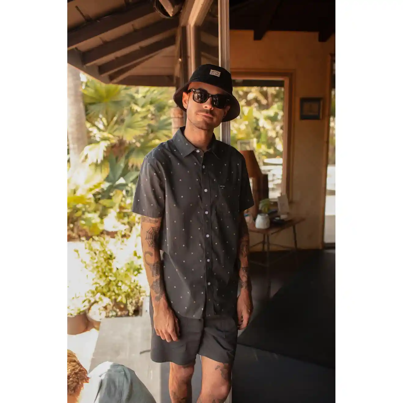 Brixton Charter Print Short Sleeve Woven Shirt, washed black pyramid - Image 4