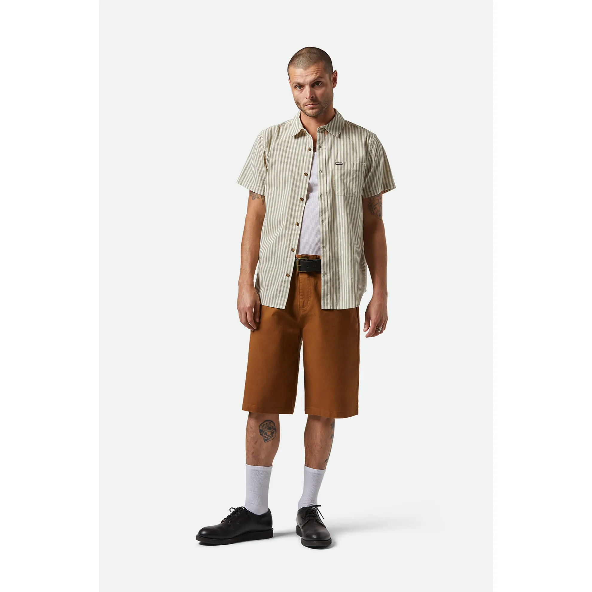 Brixton Charter Print Short Sleeve Woven, whitecap/ivy green stripe - Image 2