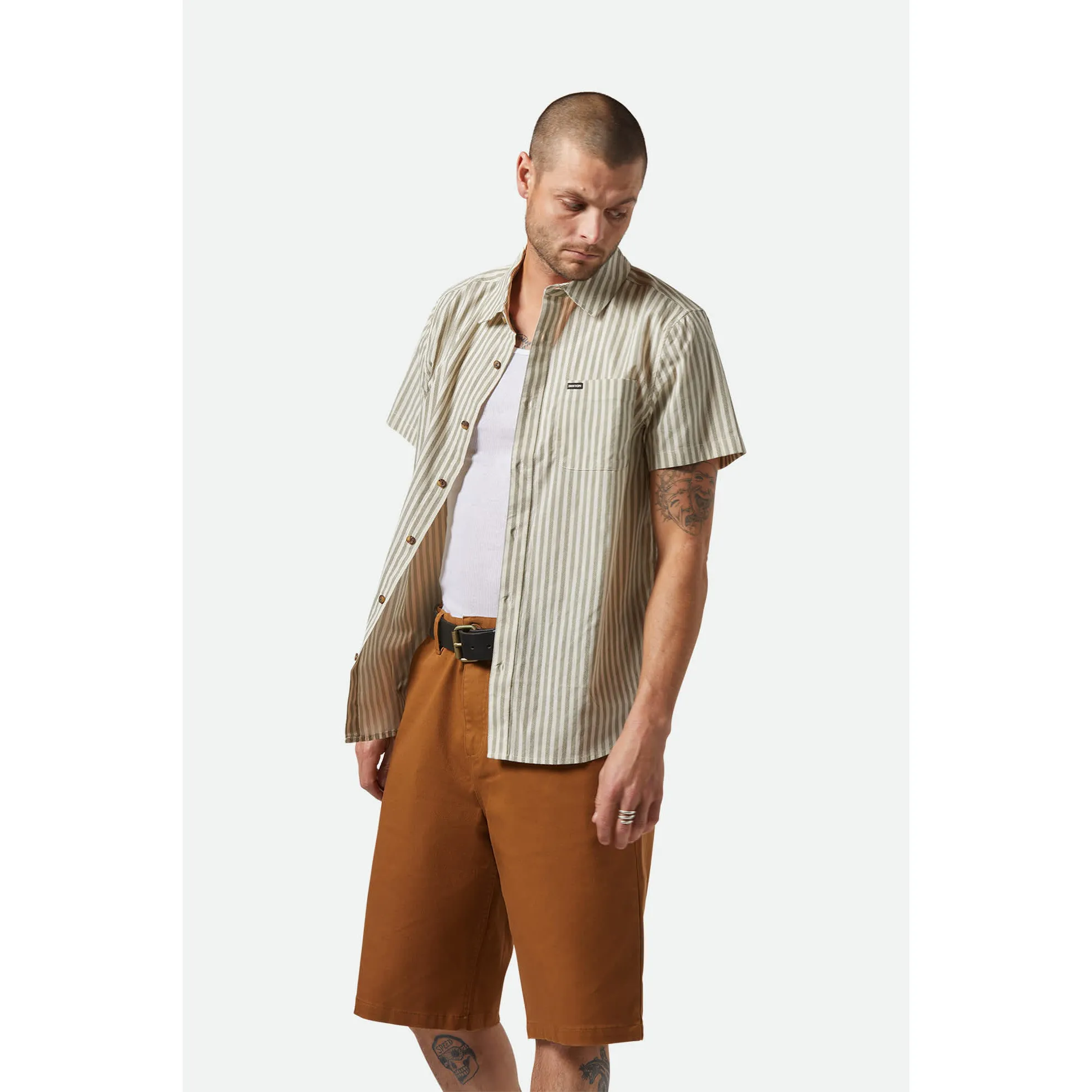 Brixton Charter Print Short Sleeve Woven, whitecap/ivy green stripe - Image 4