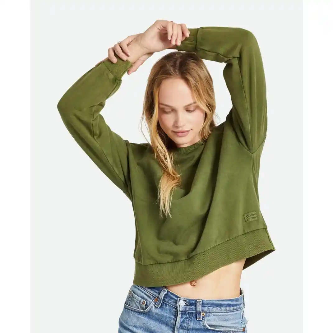 Brixton Womens Cross Loop French Terry Crew, chive - Image 2