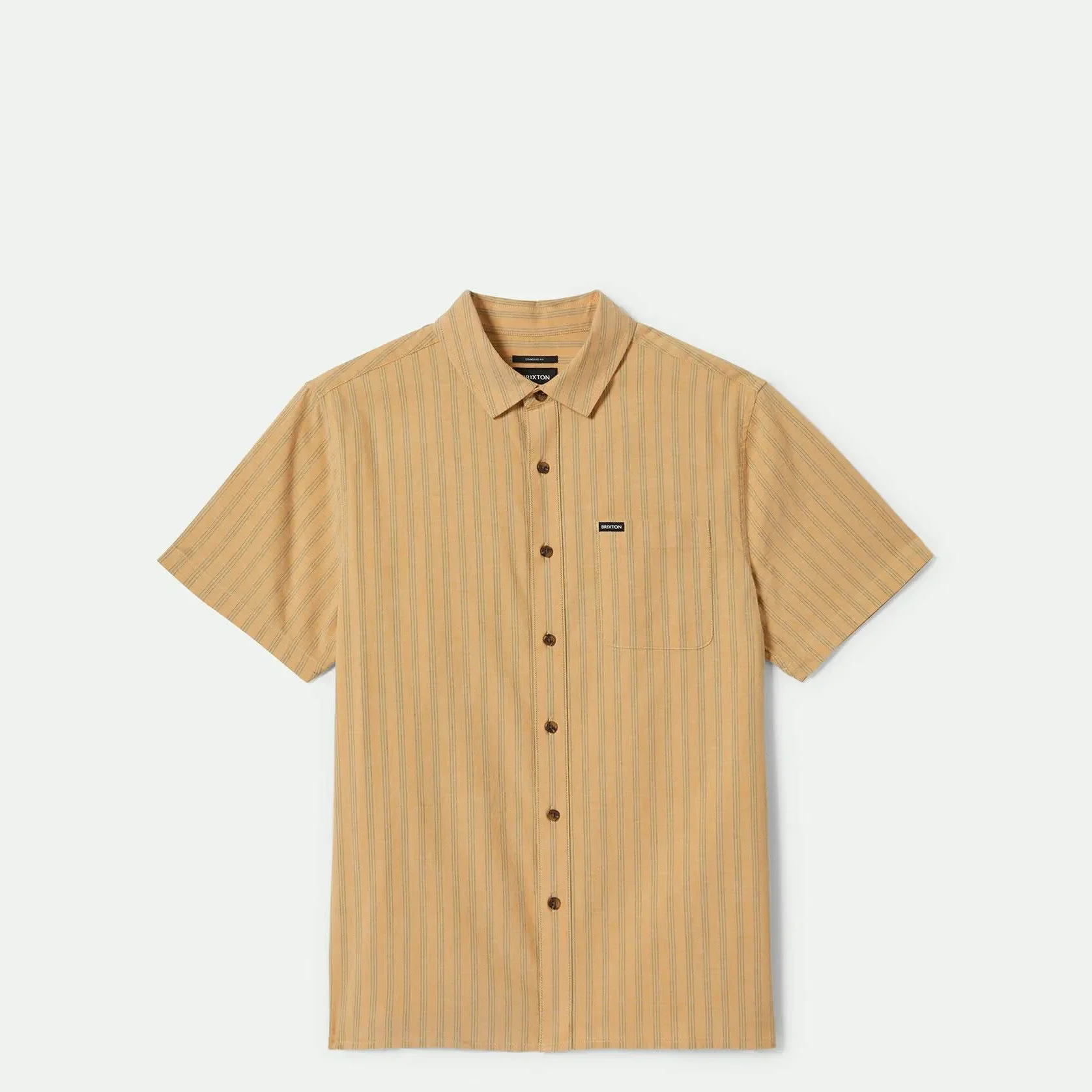 Brixton Cru Oxford Stripe Short Sleveed Woven Shirt, curry/ivy green stripe