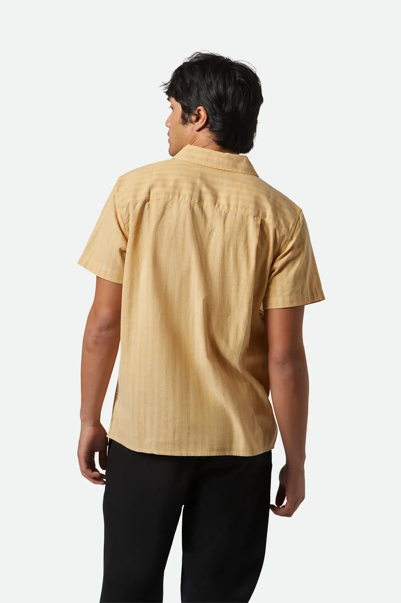 Brixton Cru Oxford Stripe Short Sleveed Woven Shirt, curry/ivy green stripe - Image 3