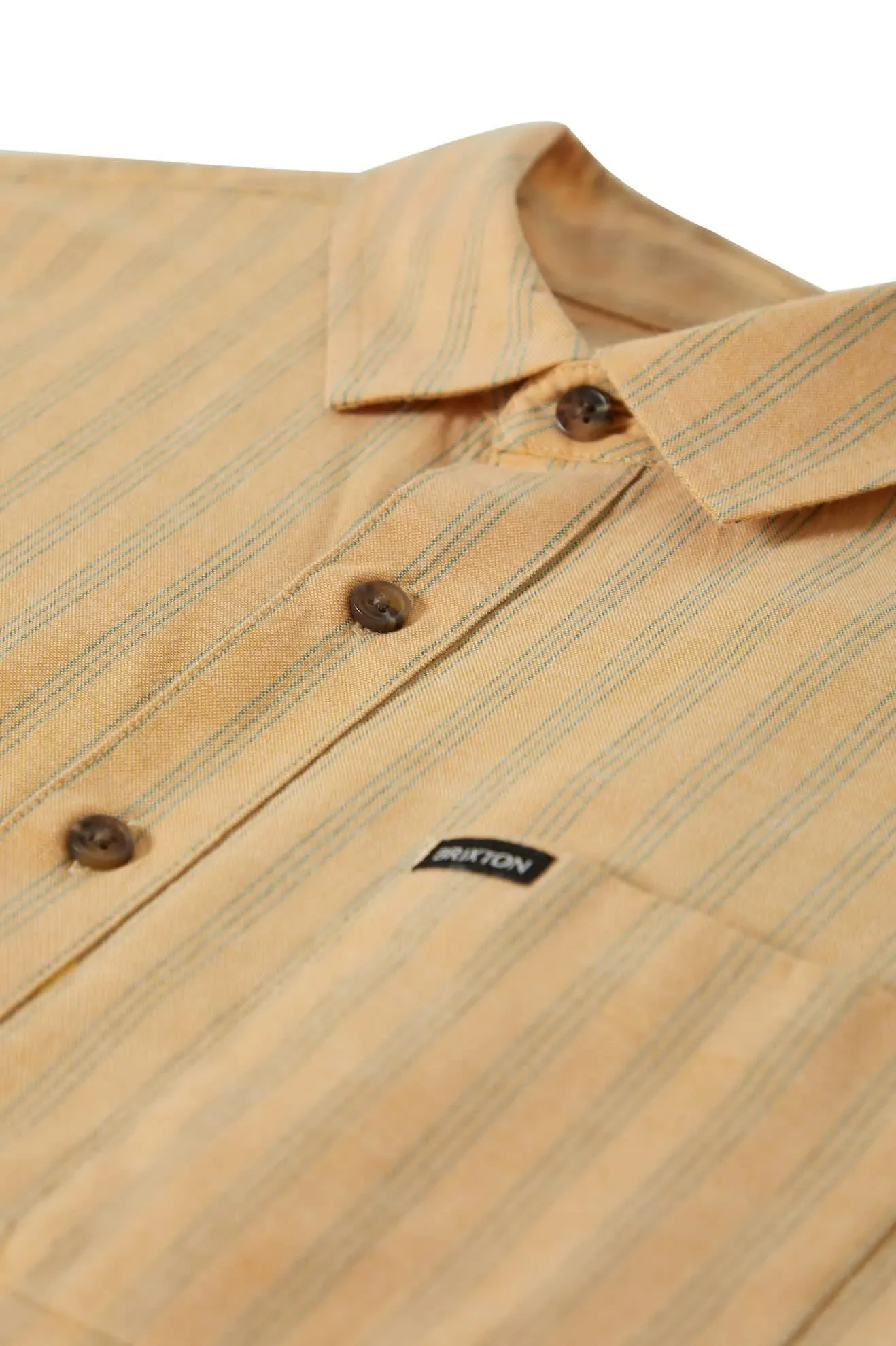 Brixton Cru Oxford Stripe Short Sleveed Woven Shirt, curry/ivy green stripe - Image 4
