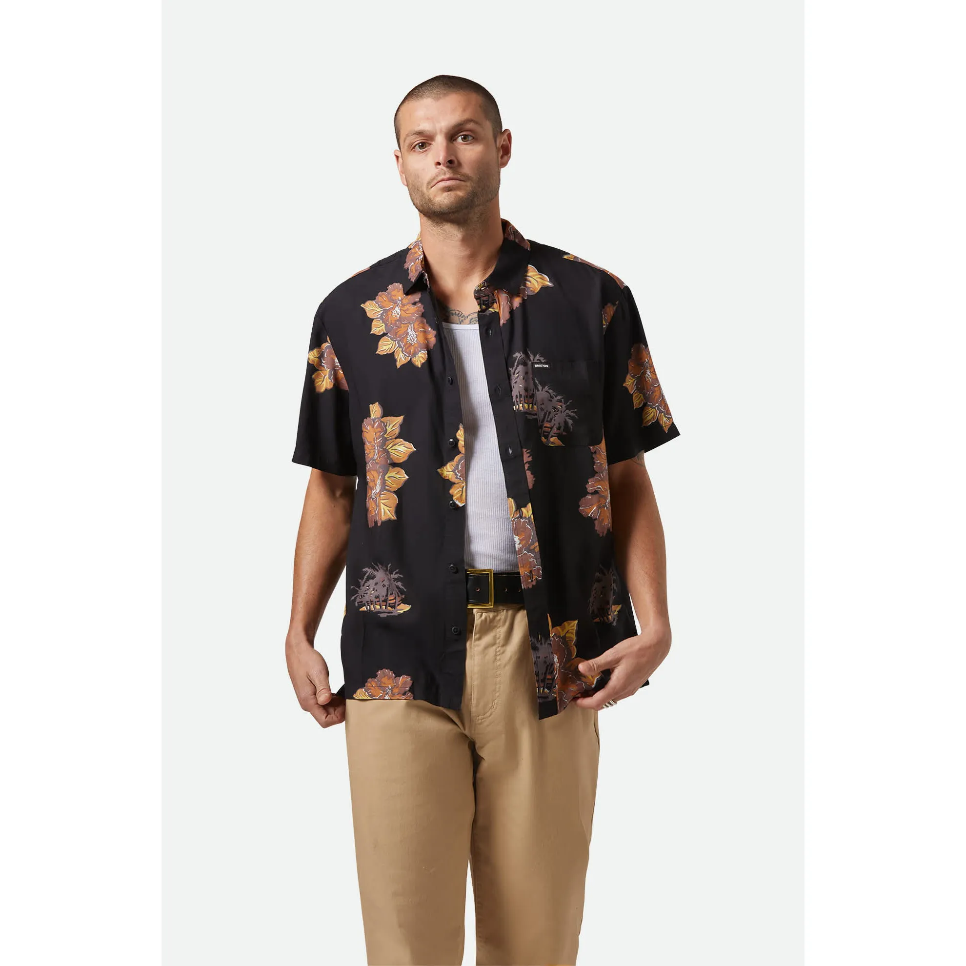 Brixton Cru Print Short Sleeve Woven, washed black/charcoal floral - Image 2