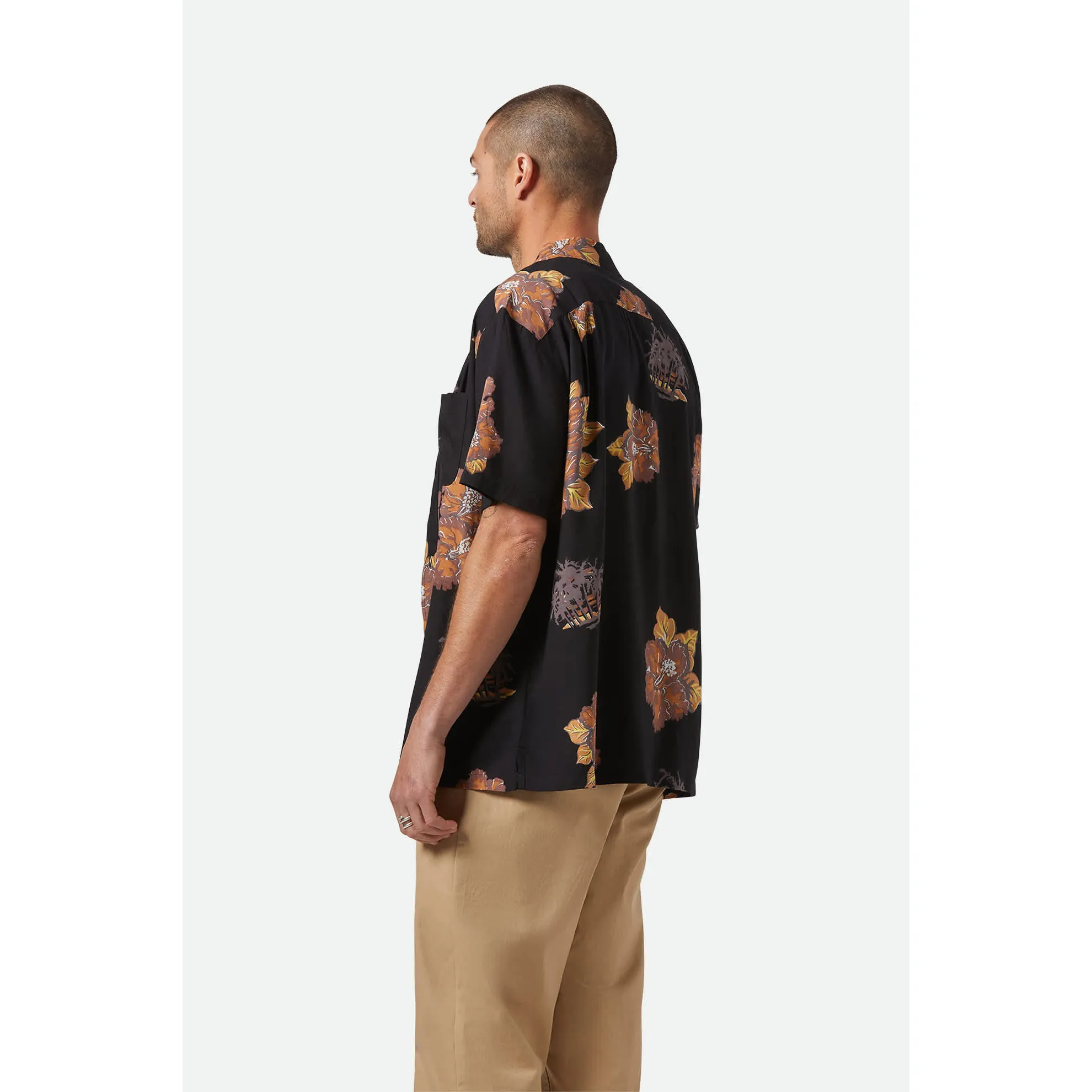 Brixton Cru Print Short Sleeve Woven, washed black/charcoal floral - Image 3