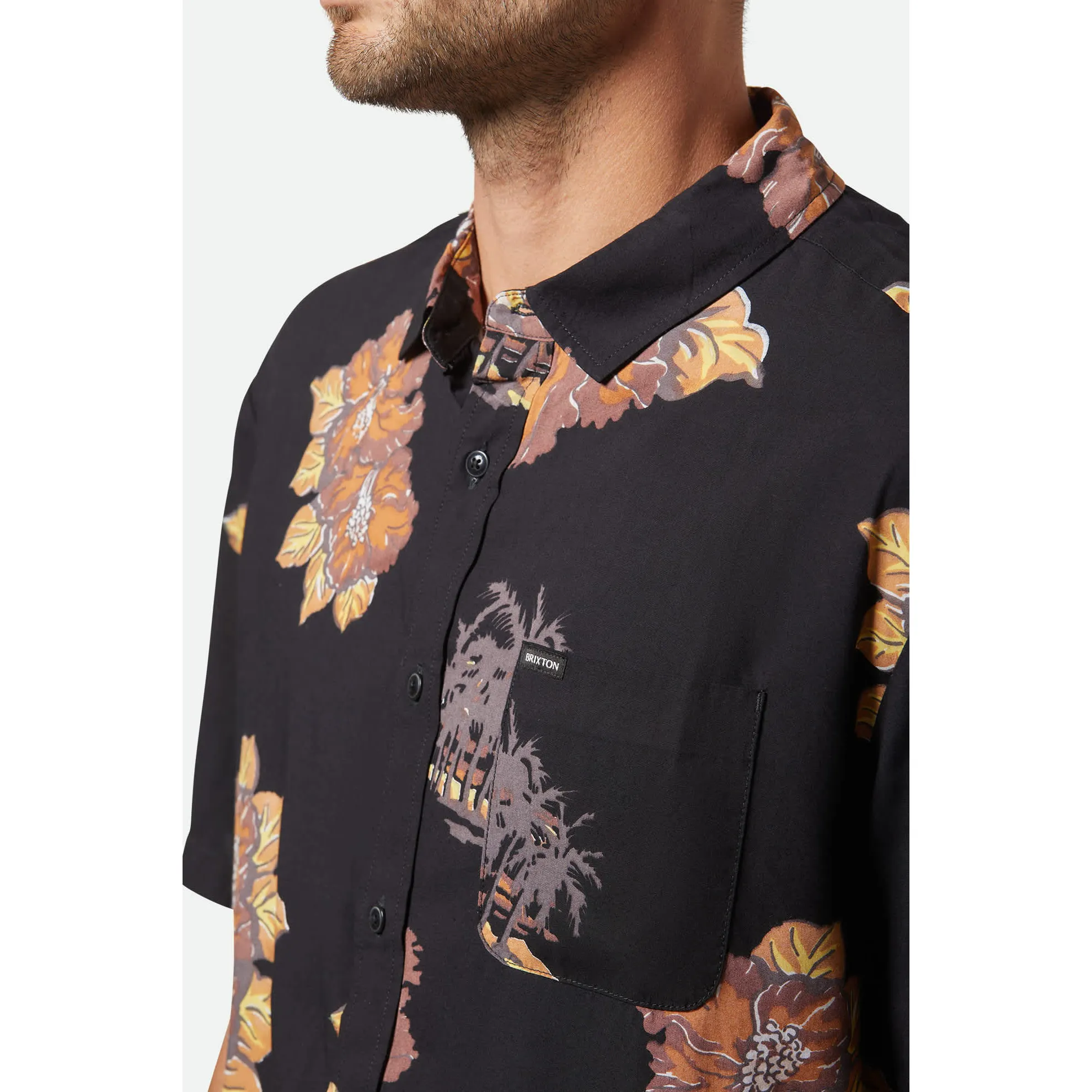 Brixton Cru Print Short Sleeve Woven, washed black/charcoal floral - Image 4