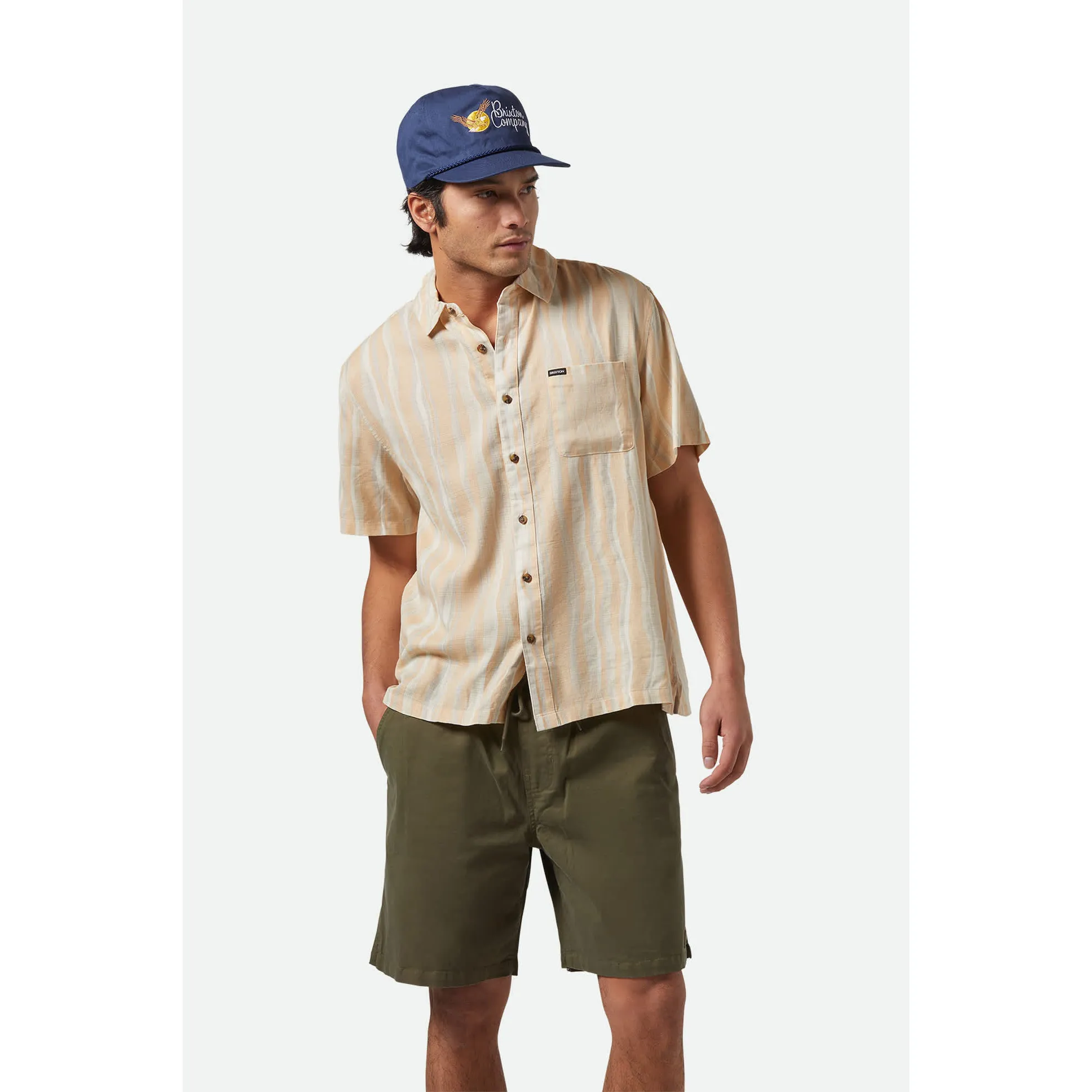 Brixton Cru Slub Short Sleeve Woven, hazelnut/painterly stripe - Image 2