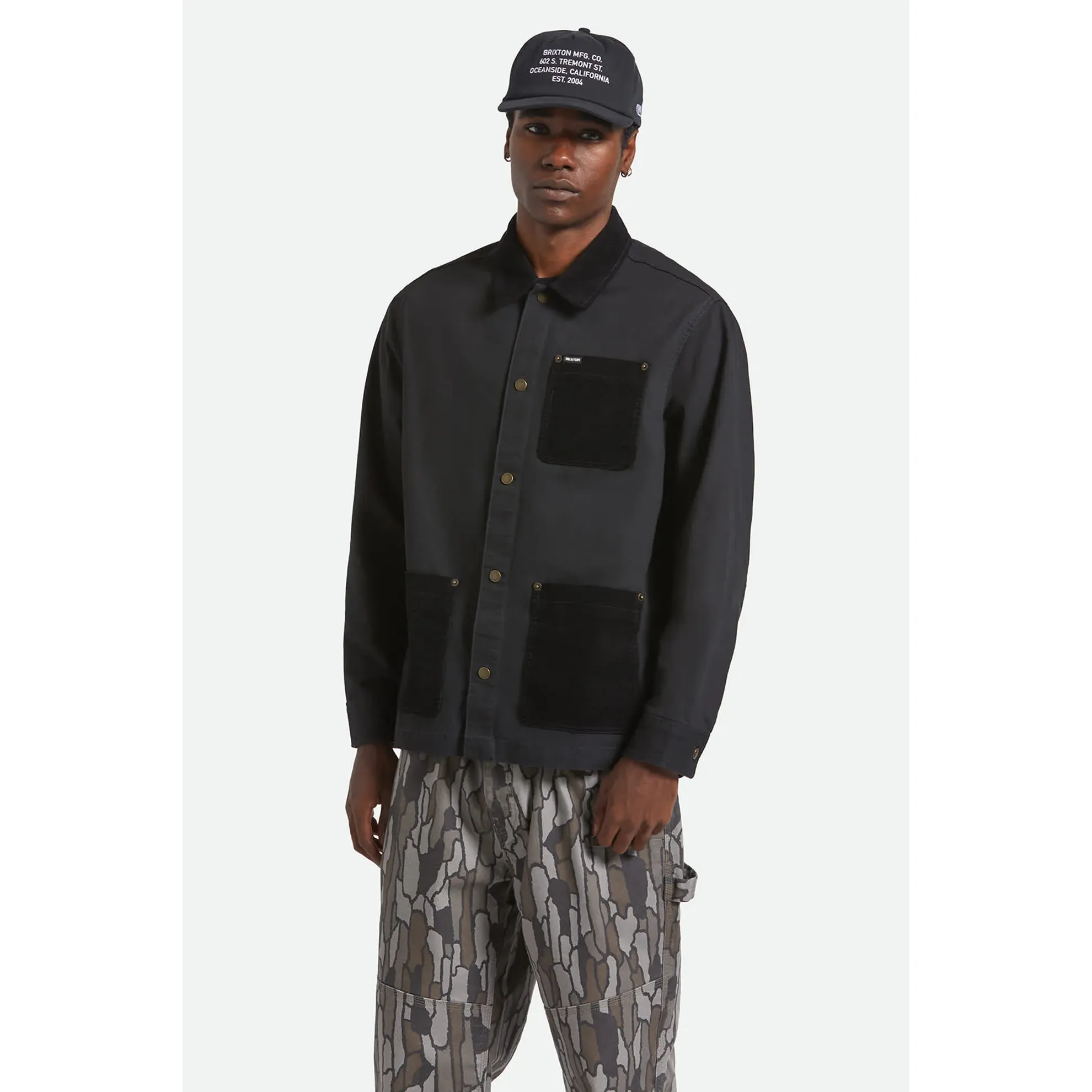 Brixton Herringbone Lightweight Chore Coat, black herringbone - Image 3