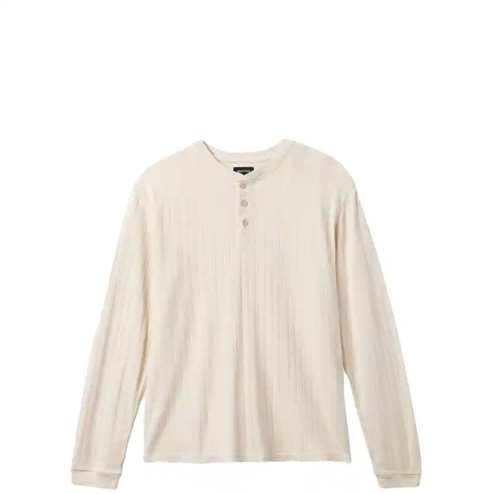 Brixton Wren Ribbed Long Sleeve Henley, beige