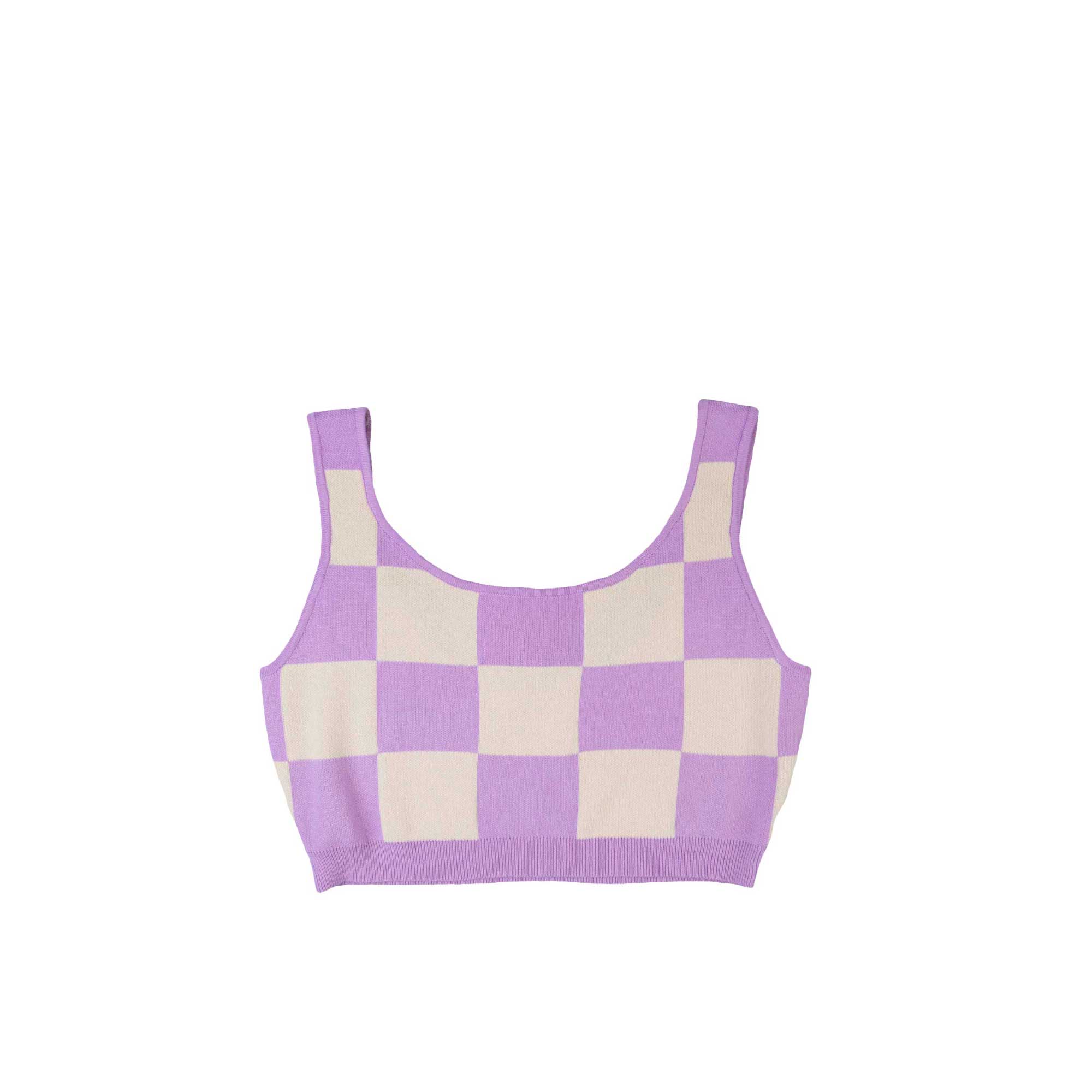 Womens Checkerboard Knit Crop Top