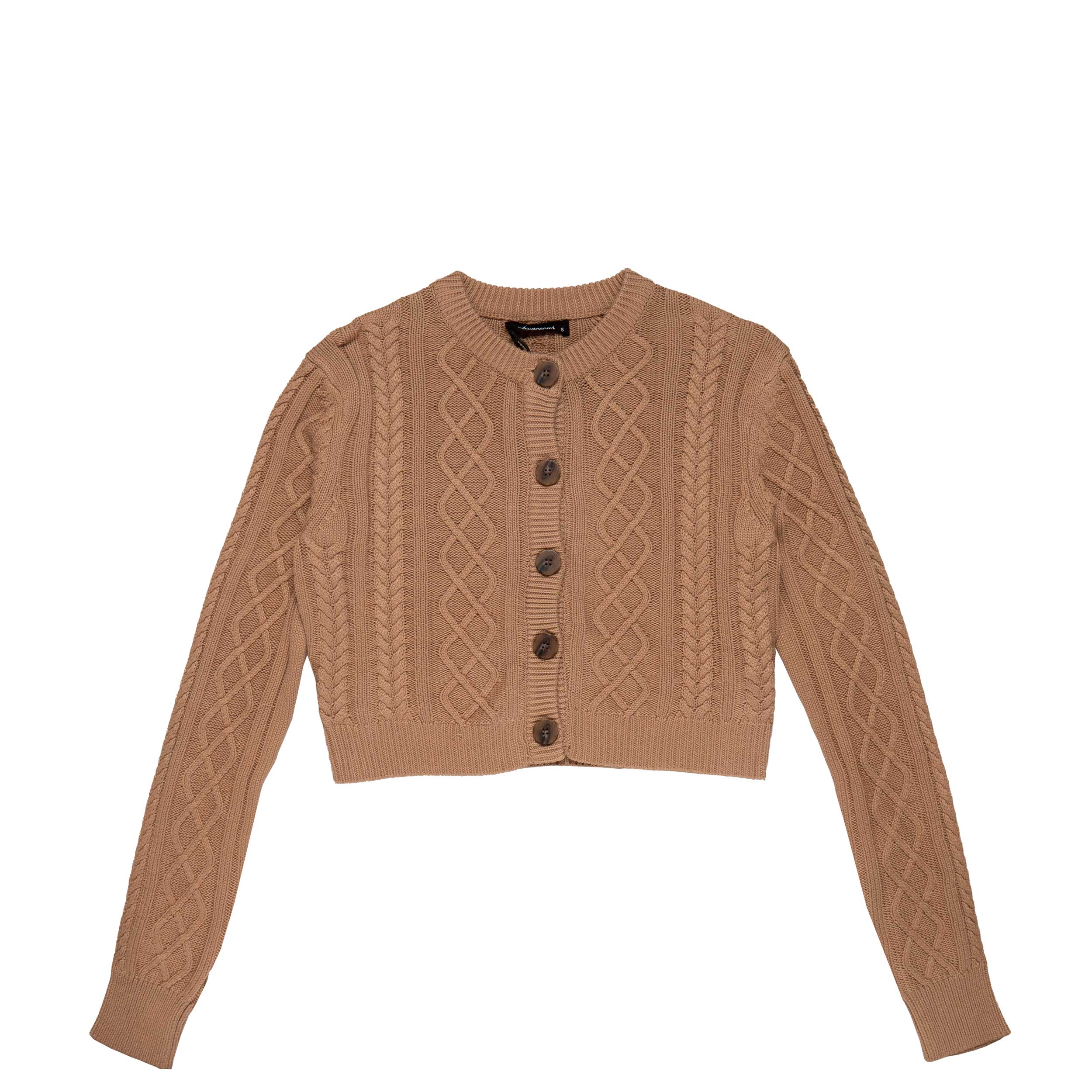 Womens Cropped Cable Knit Cardigan, camel
