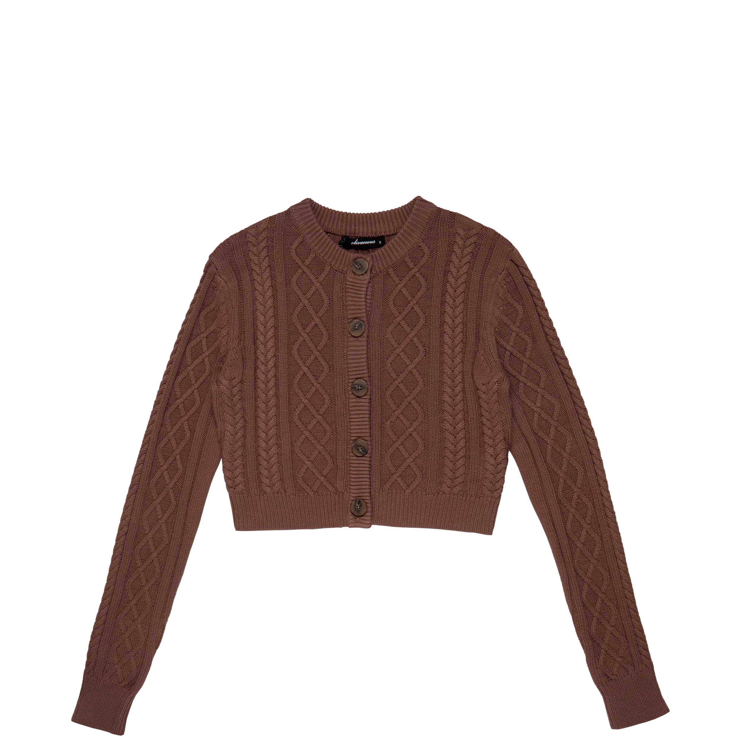 Womens Cropped Cable Knit Cardigan, mocha