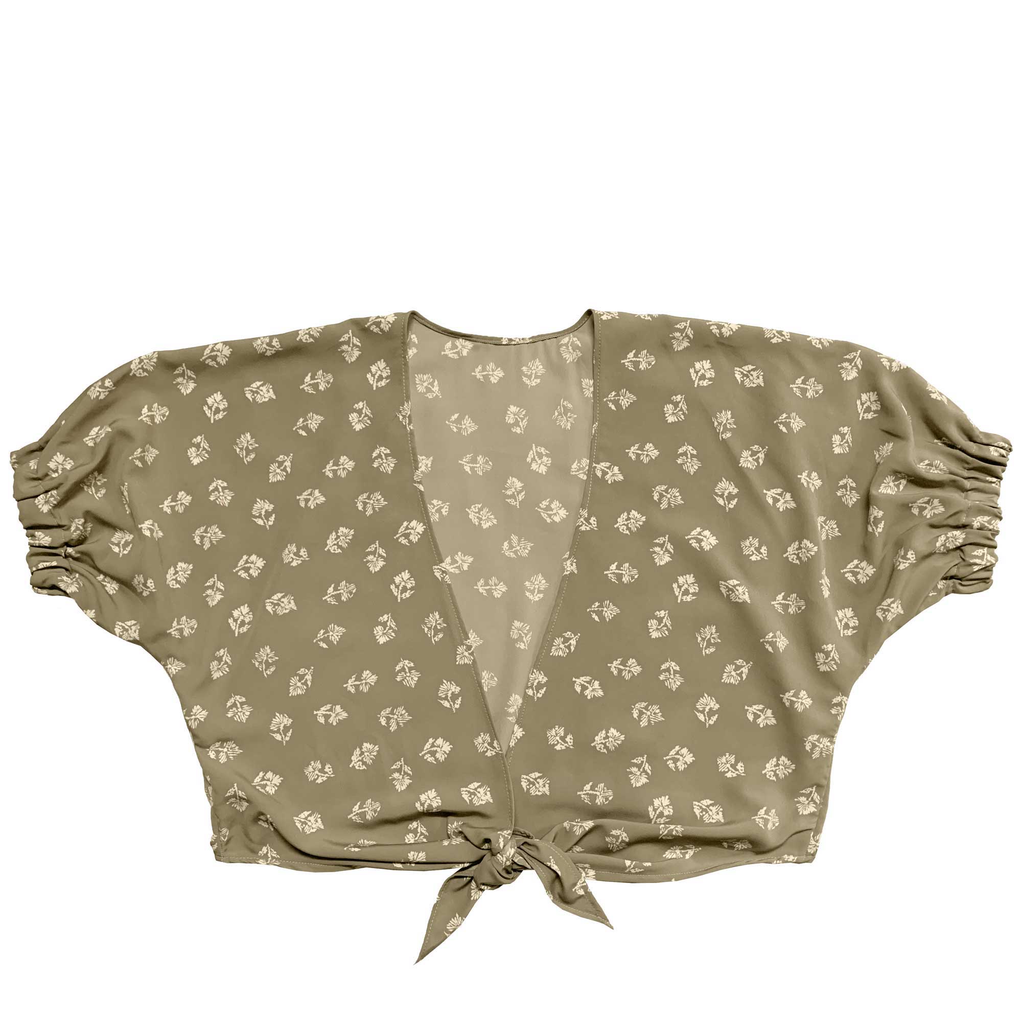 Cub Wrap top, tan plant print
