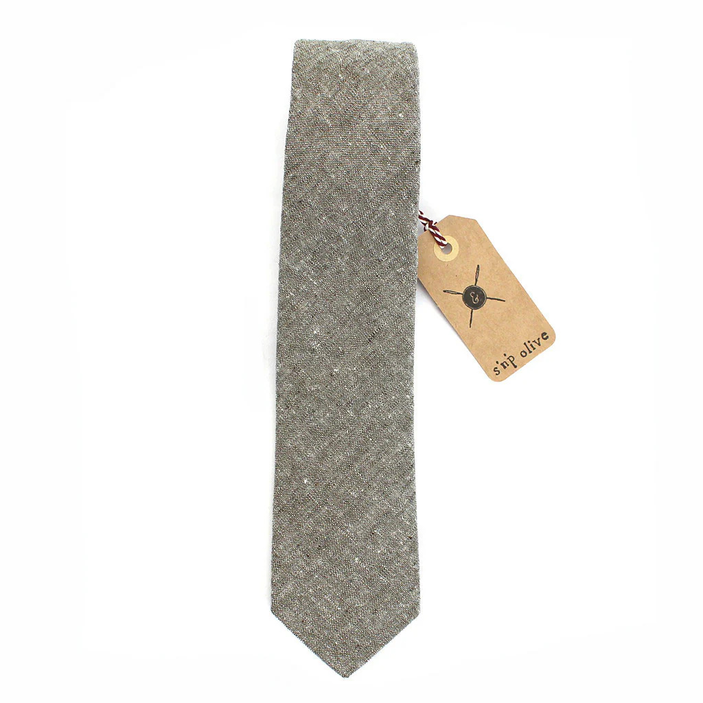 Cursor & Thread S'n'P Linen Necktie - olive - Image 2