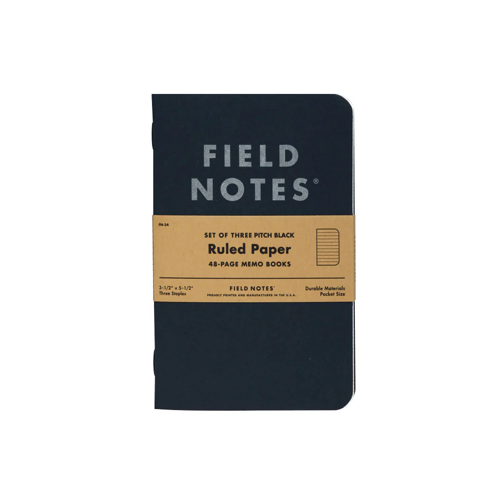 Field Notes Pitch Black 3-Pack Ruled Paper Notebooks