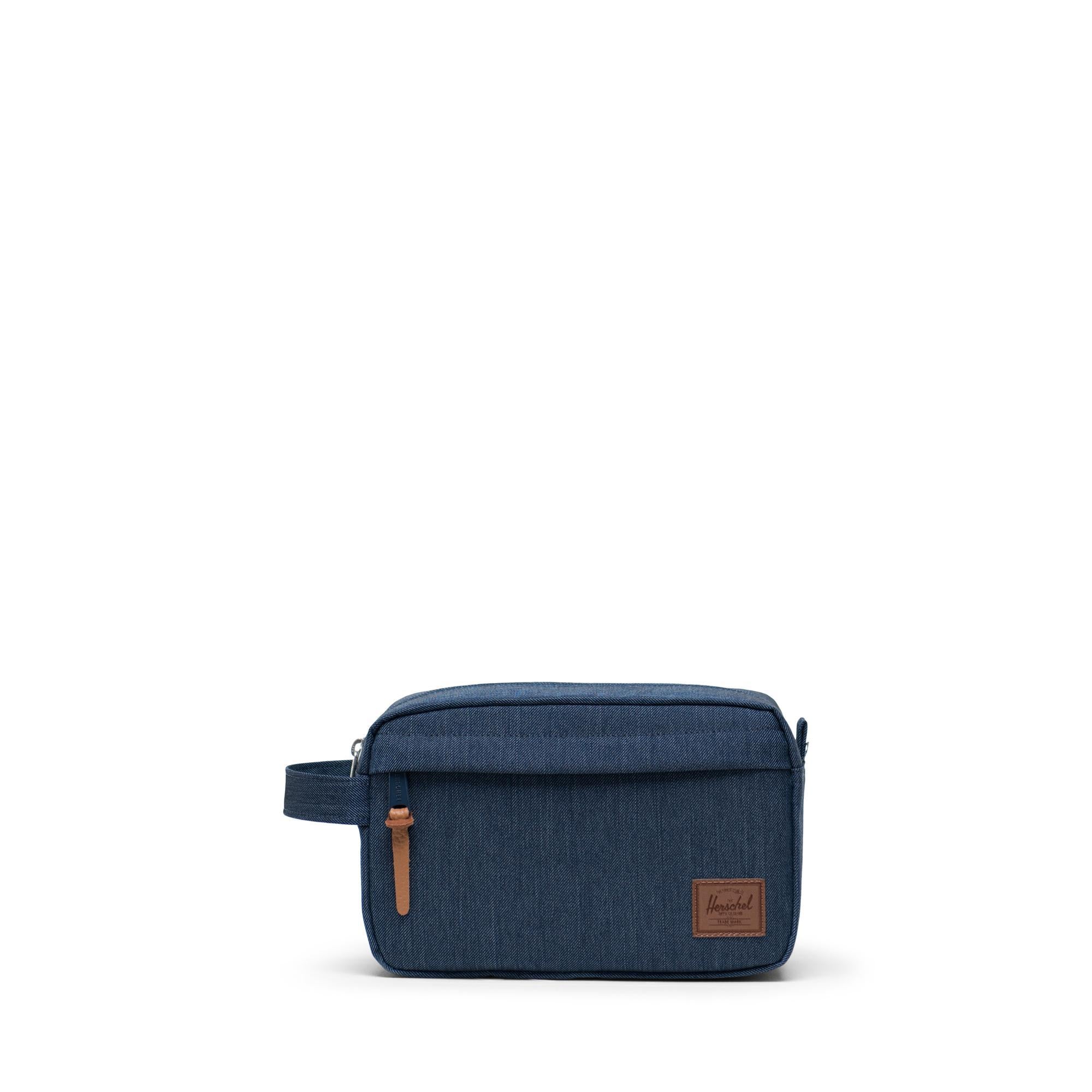 Herschel Chapter Travel Kit, Indigo Denim Crosshatch/ Saddle Brown