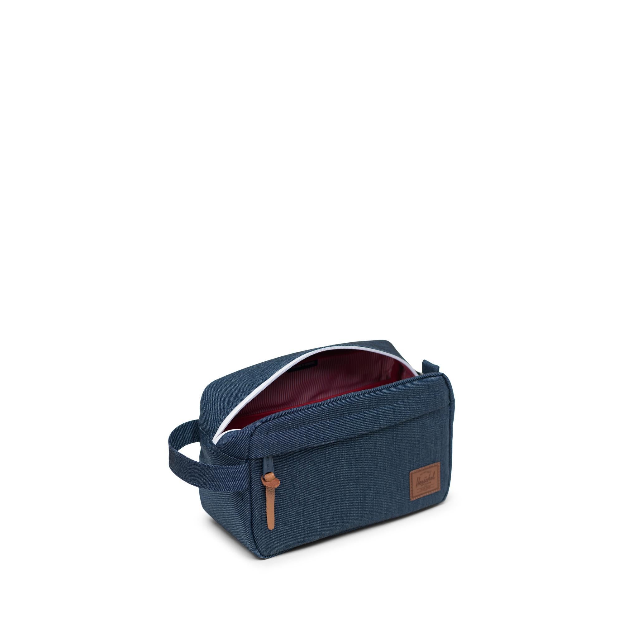 Herschel Chapter Travel Kit, Indigo Denim Crosshatch/ Saddle Brown - Image 2