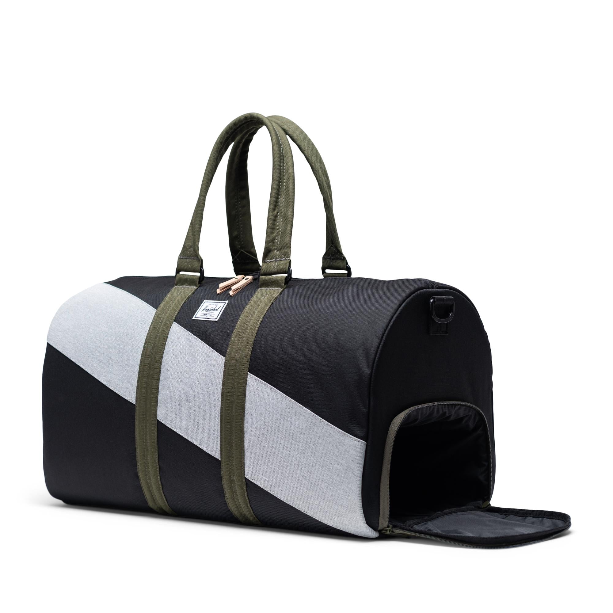 Herschel Novel Duffel Bag, Black/Ivy Green/Light Grey Crosshatch - Image 2