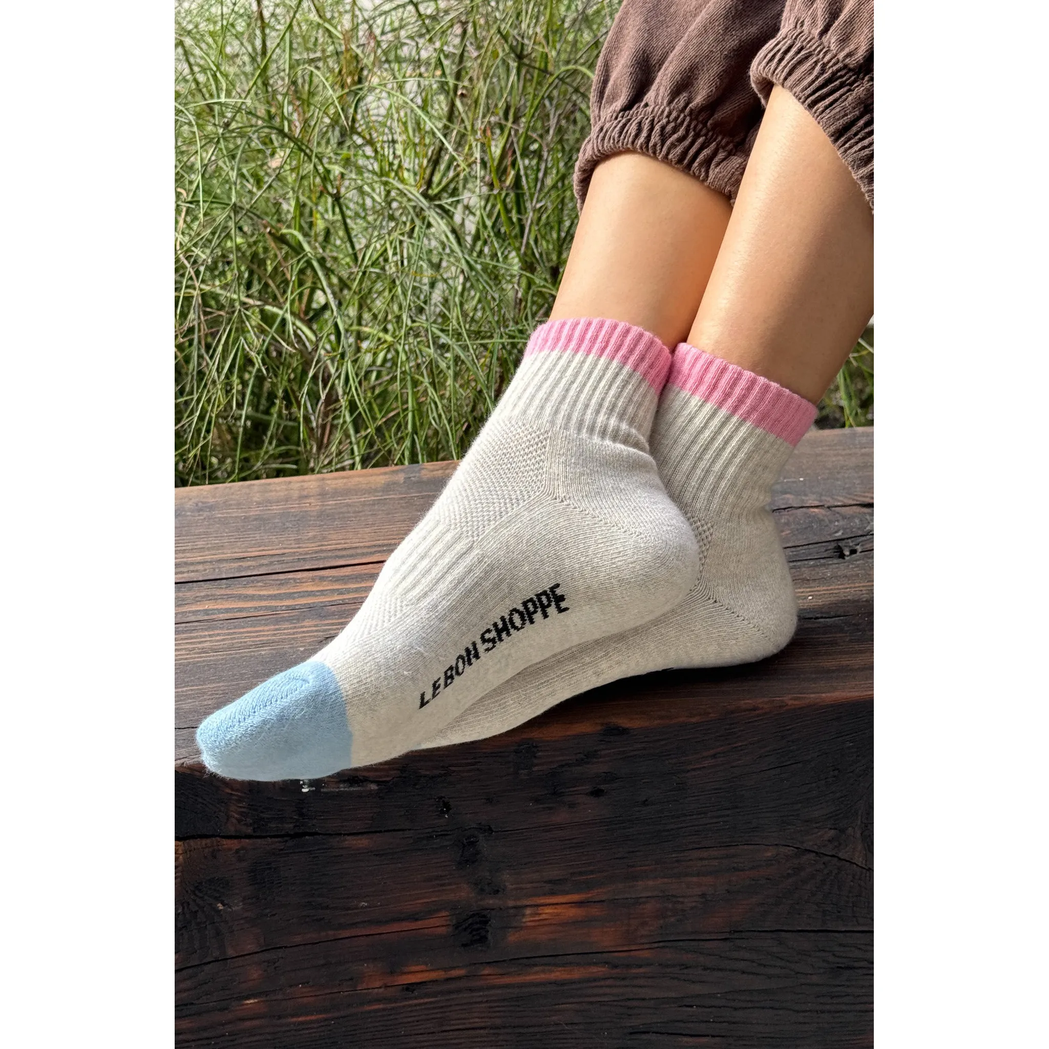 Le Bon Shoppe Color Block Girlfriend Socks, grey pink