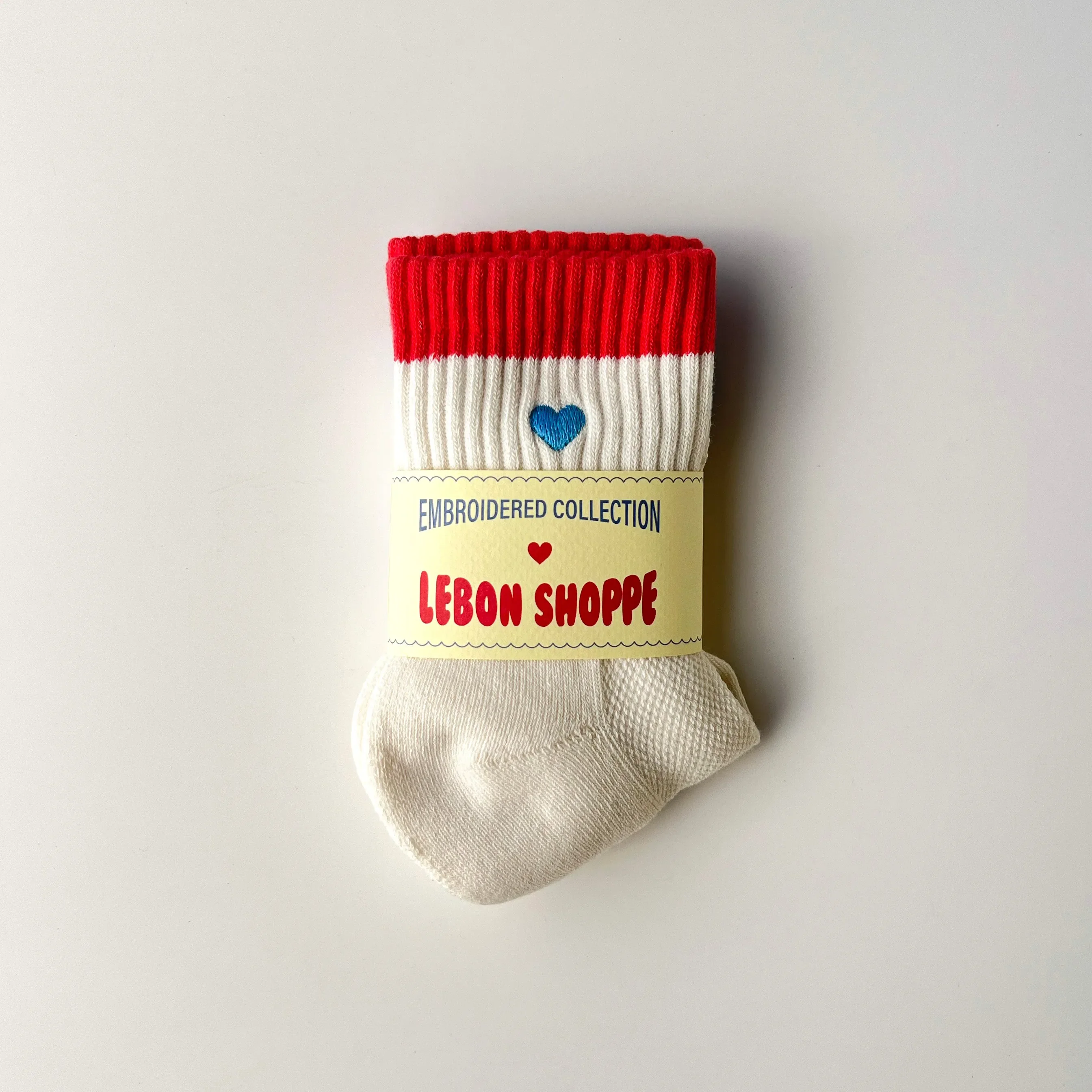 Le Bon Shoppe Embroidered Color Block Girlfriend Socks, blue red + heart - Image 3
