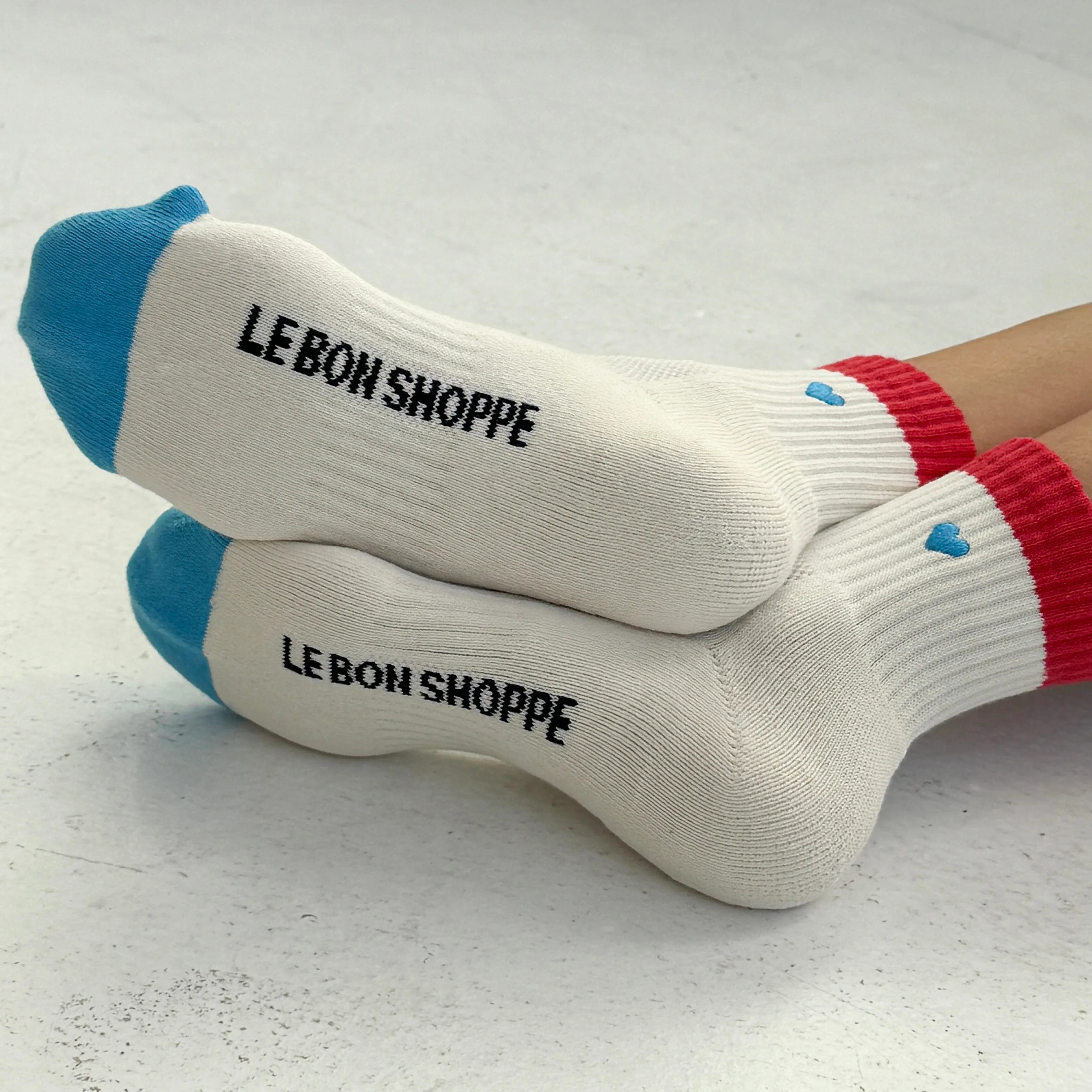Le Bon Shoppe Embroidered Color Block Girlfriend Socks, blue red + heart - Image 4
