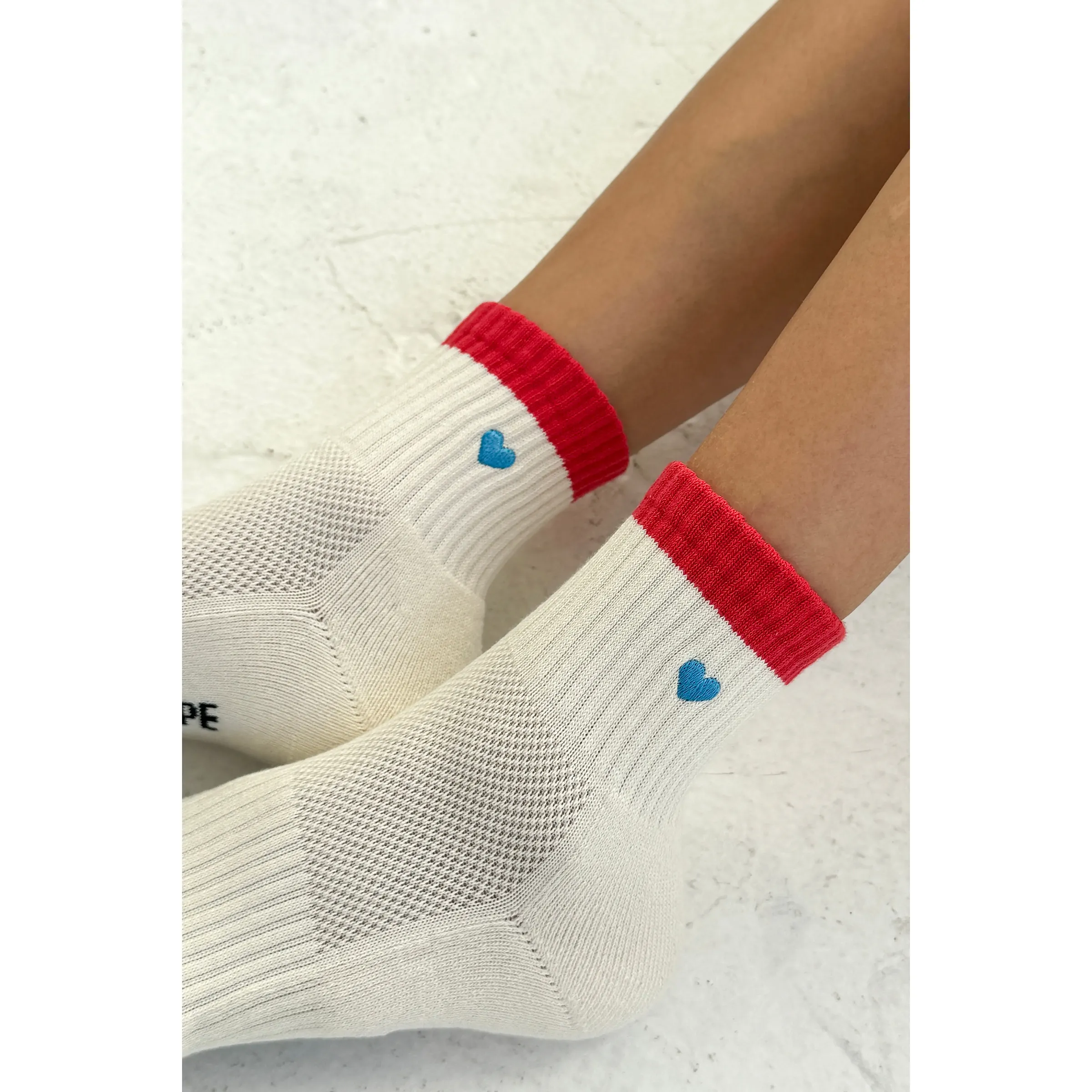 Le Bon Shoppe Embroidered Color Block Girlfriend Socks, blue red + heart - Image 6