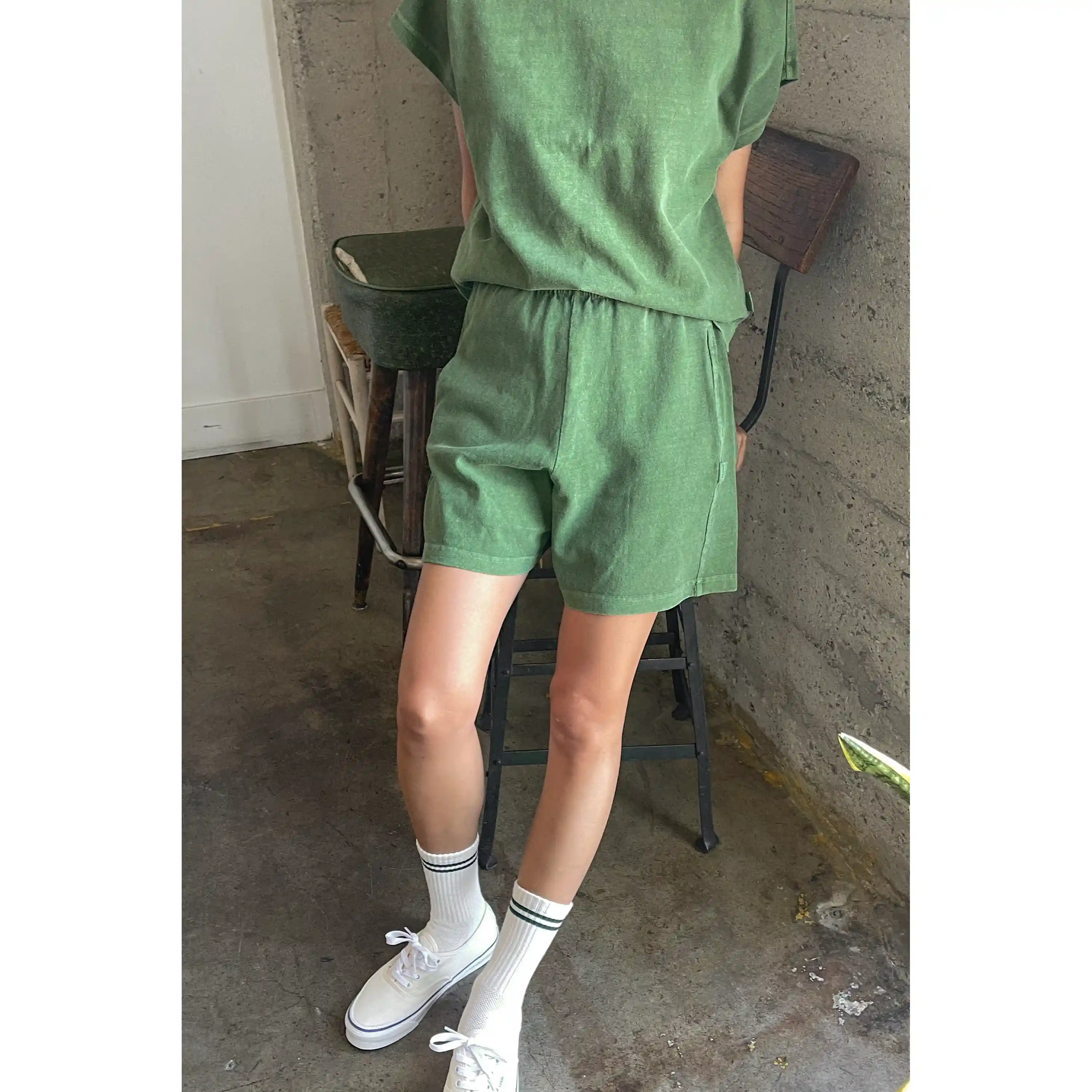 Le Bon Shoppe Womens Flared Basketball Shorts, basil - Image 4