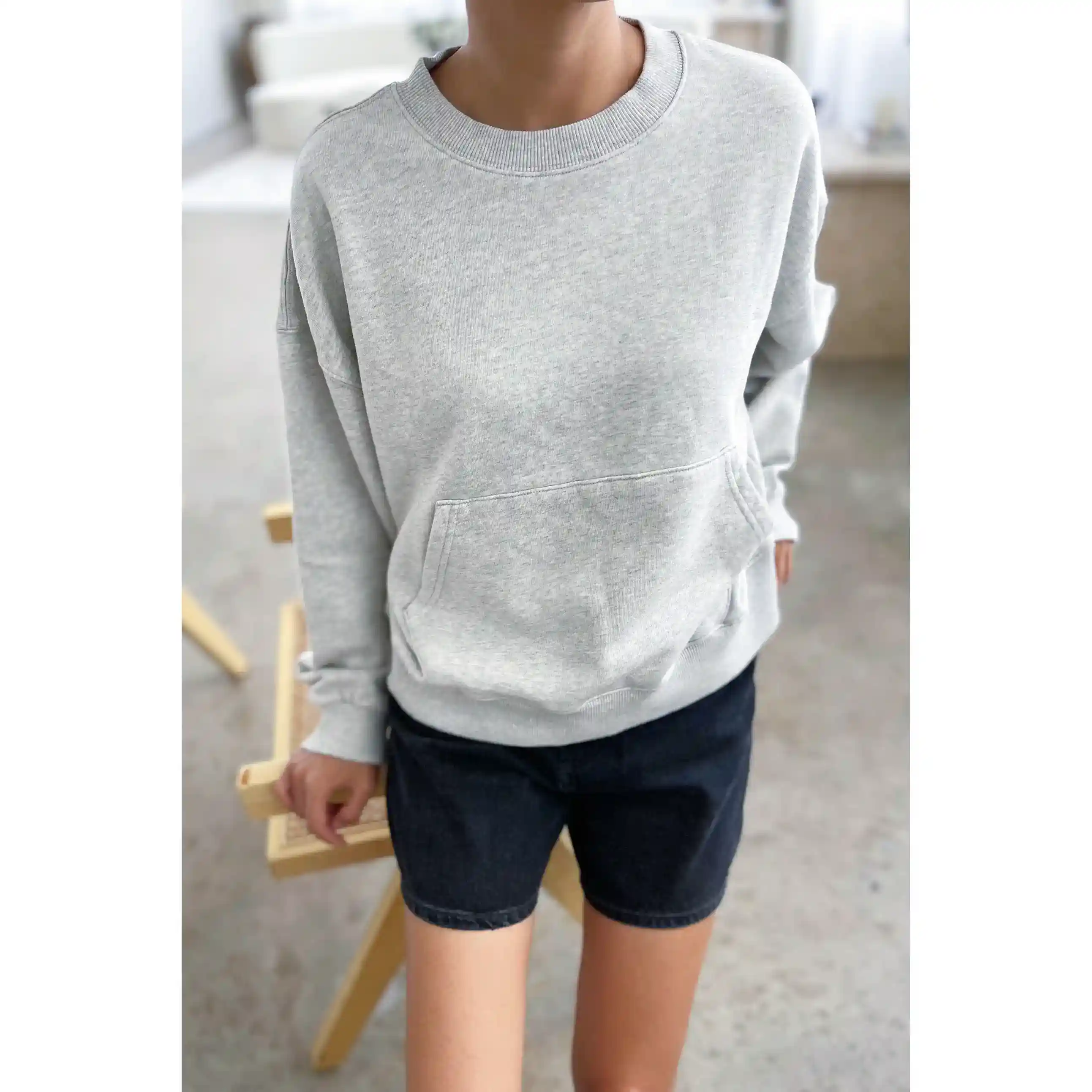 Le Bon Shoppe Womens French Terry Poche Top, heather grey - Image 3