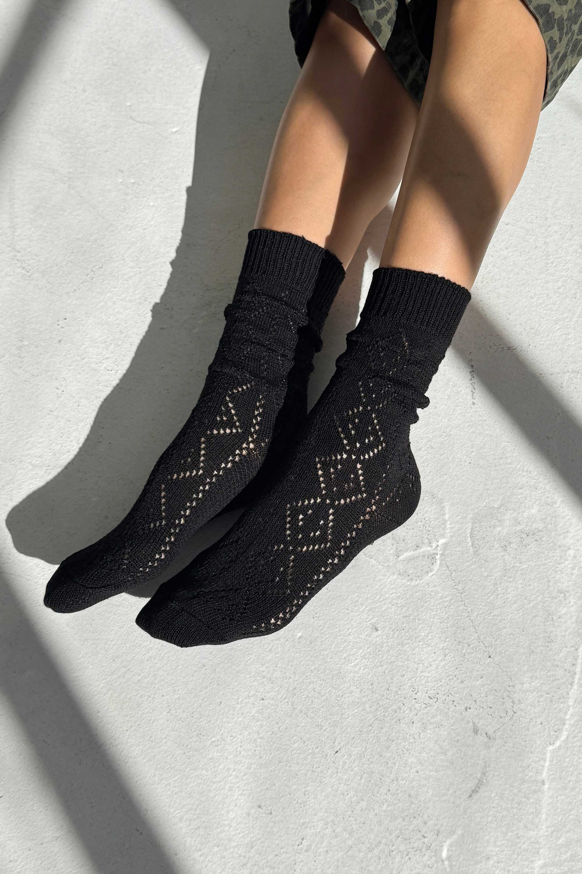 Le Bon Shoppe Modal Eyelet Socks, jet black