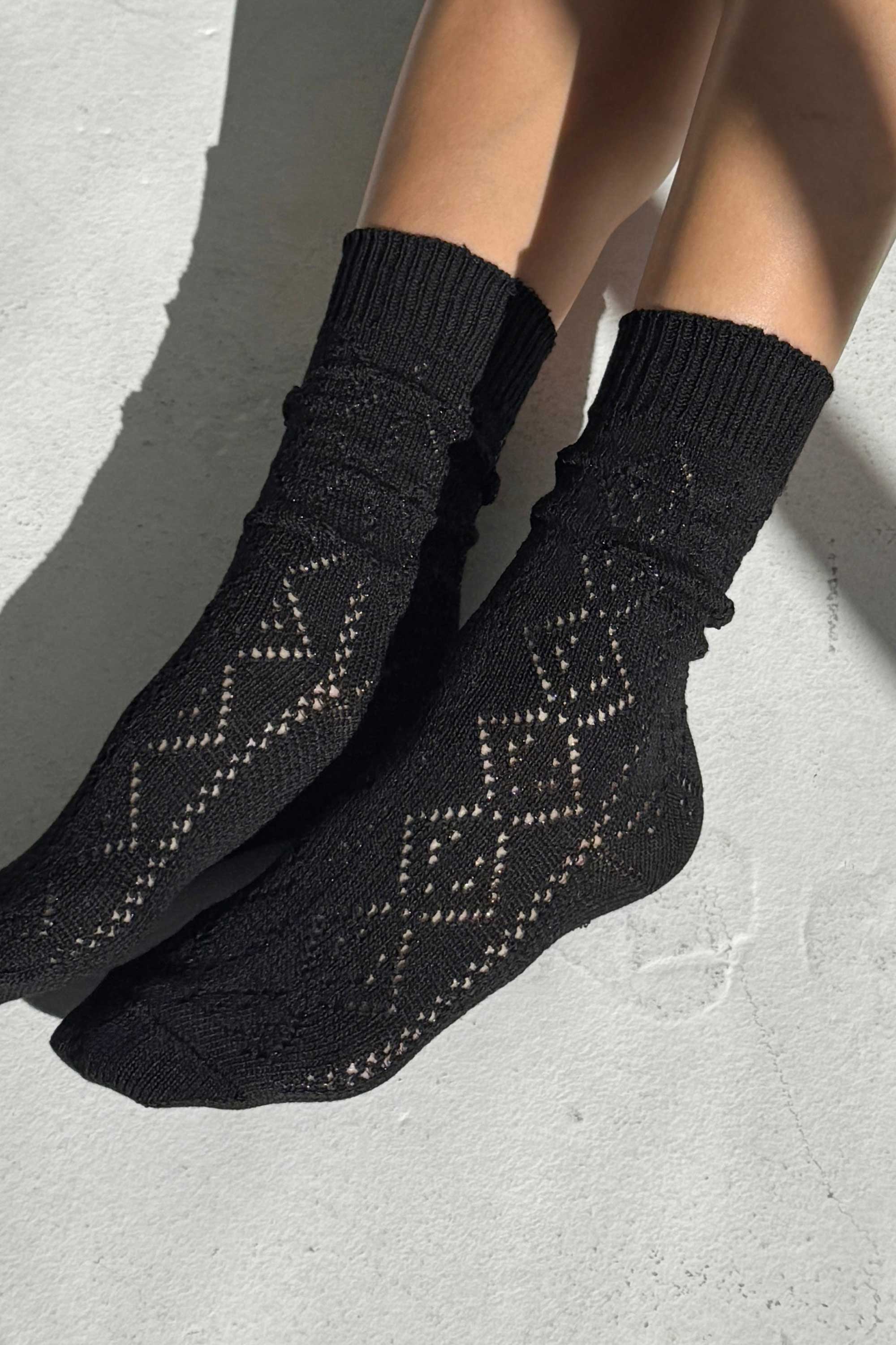 Le Bon Shoppe Modal Eyelet Socks, jet black - Image 3