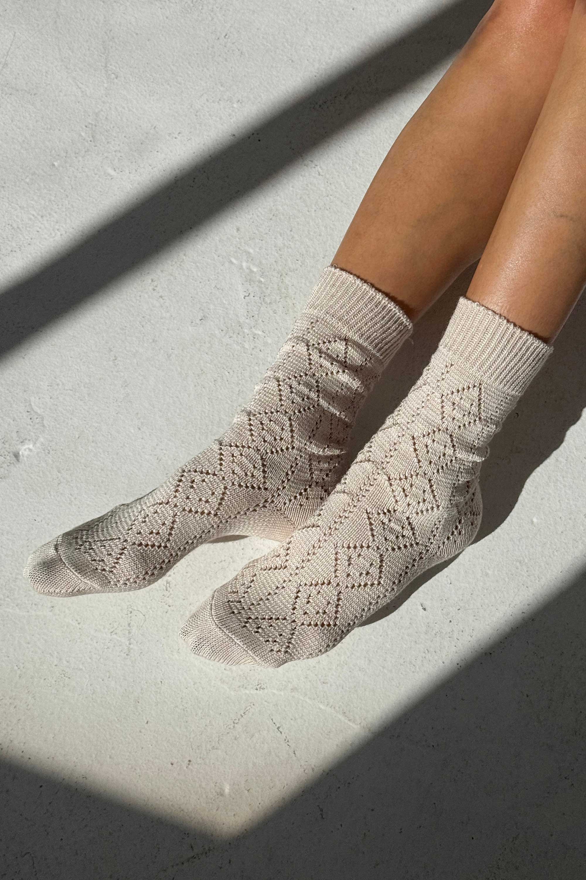 Le Bon Shoppe Modal Eyelet Socks, oyster