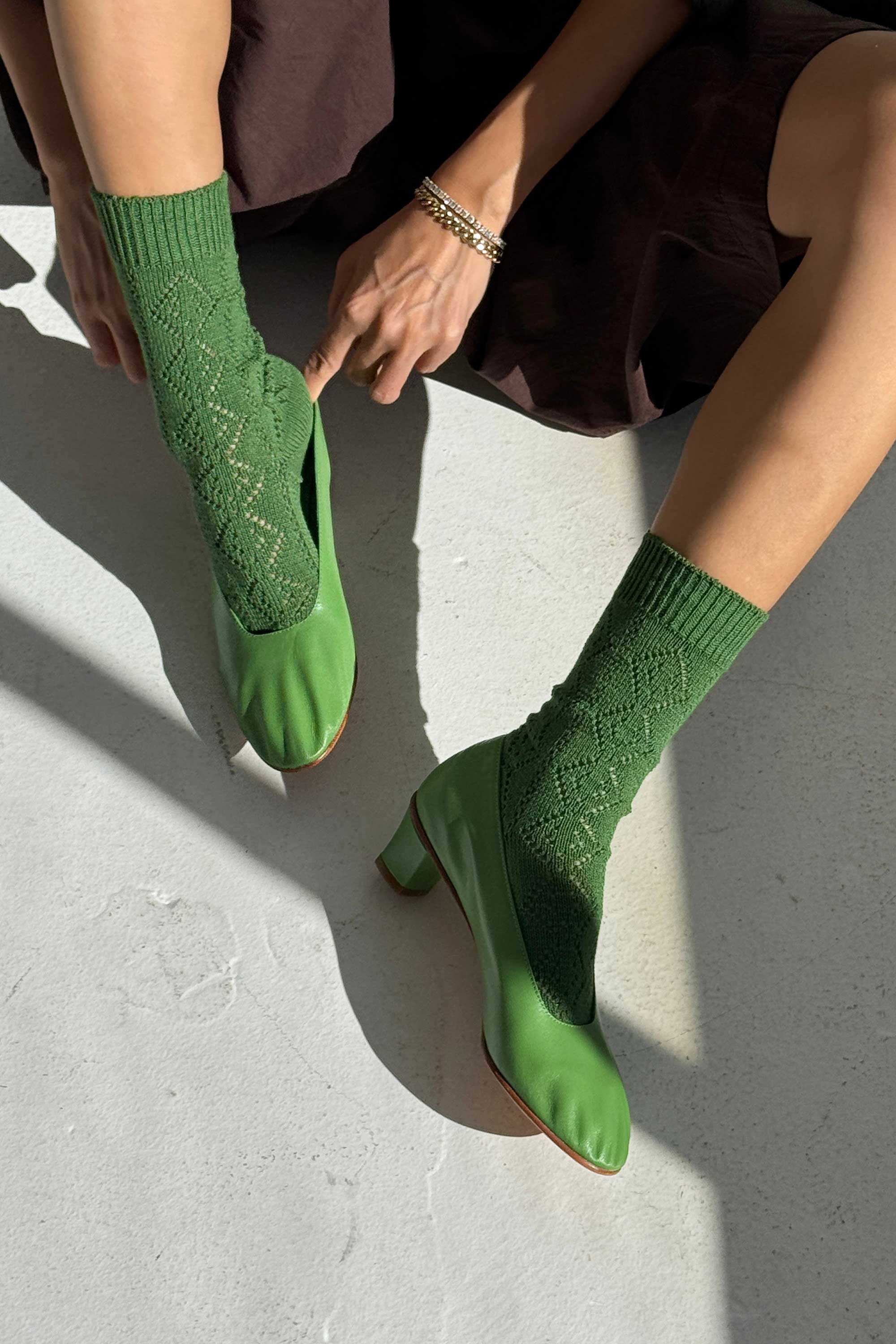 Le Bon Shoppe Modal Eyelet Socks, palm green - Image 3