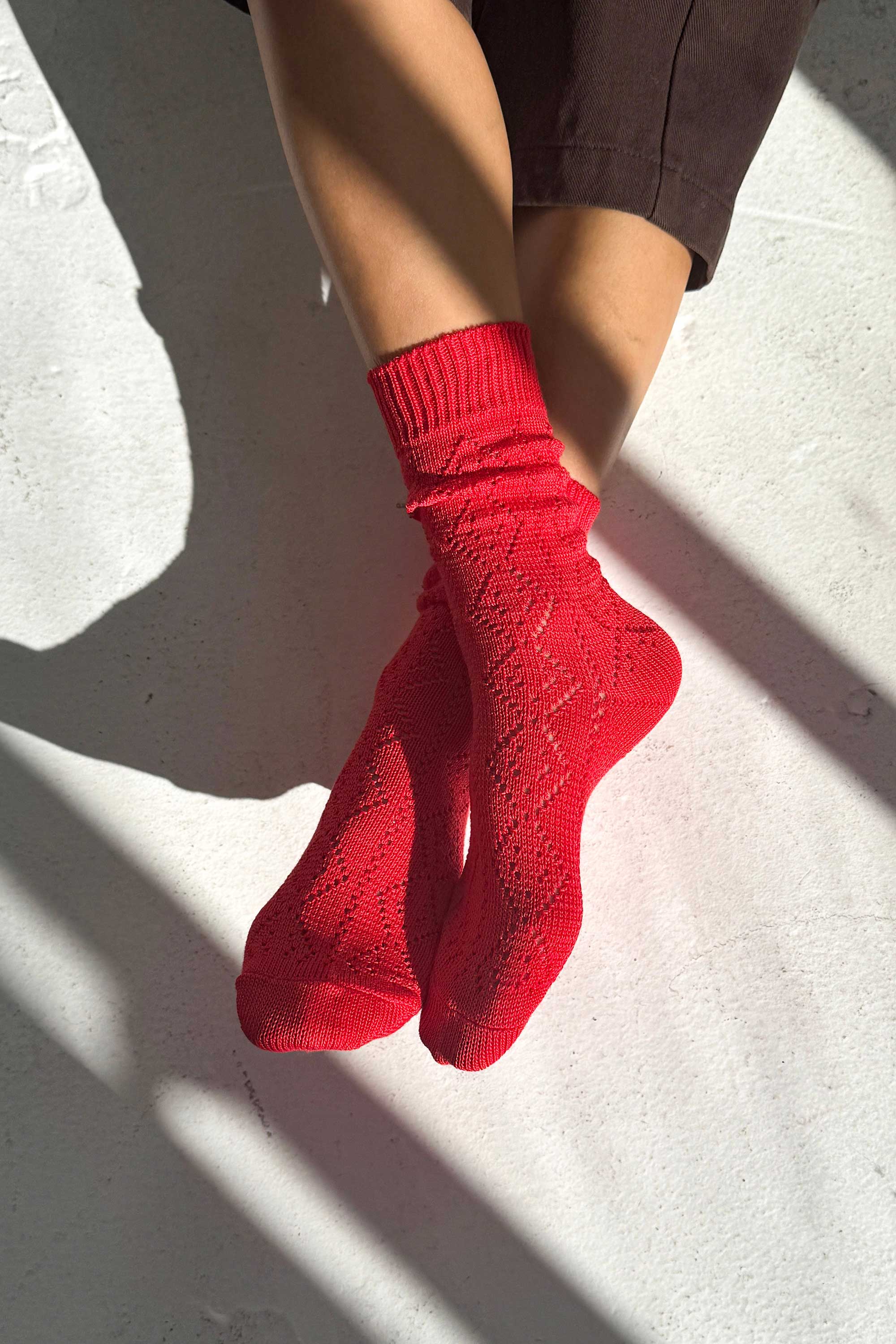 Le Bon Shoppe Modal Eyelet Socks, poppy red
